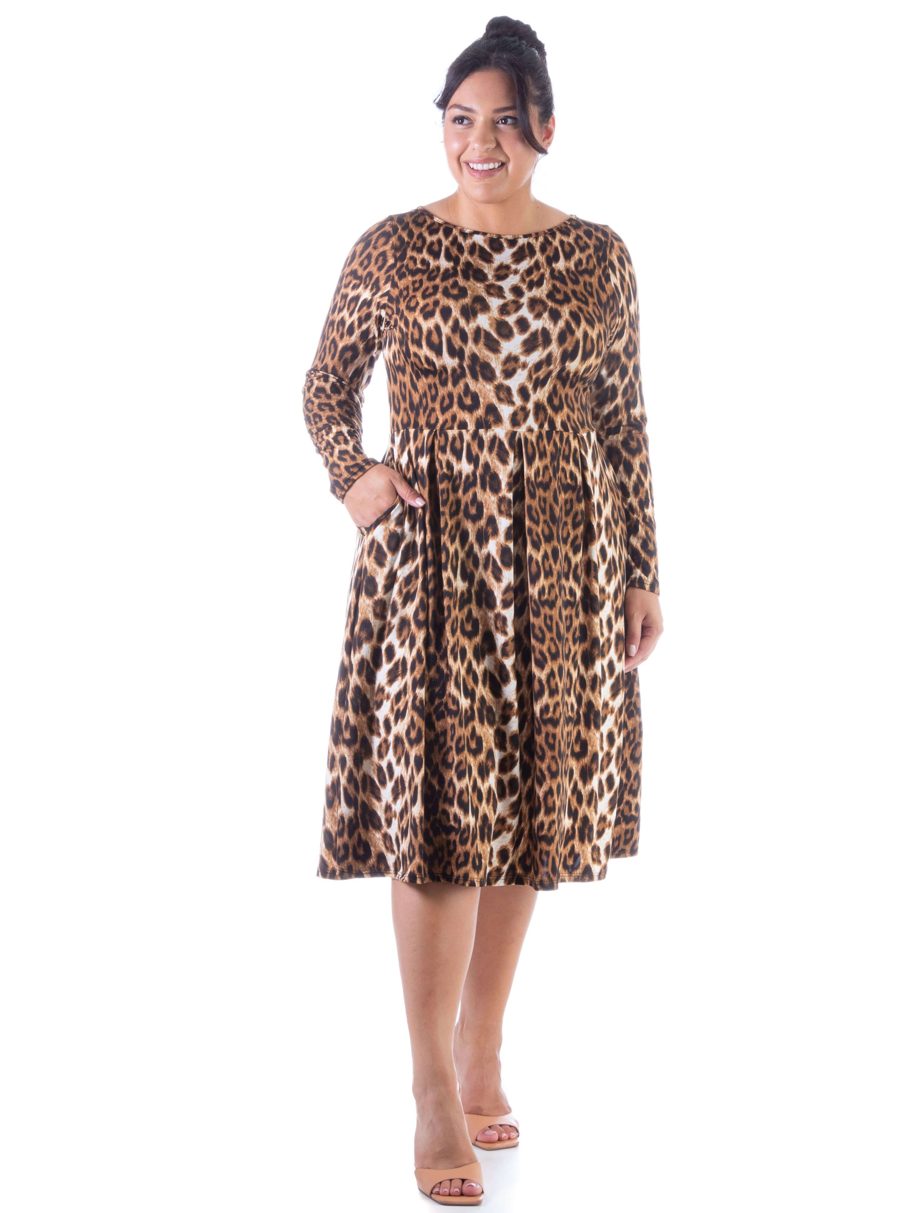 Animal Print Long Sleeve Pleated Pocket Plus Size Midi Dress sold by 24/7 Comfort Apparel