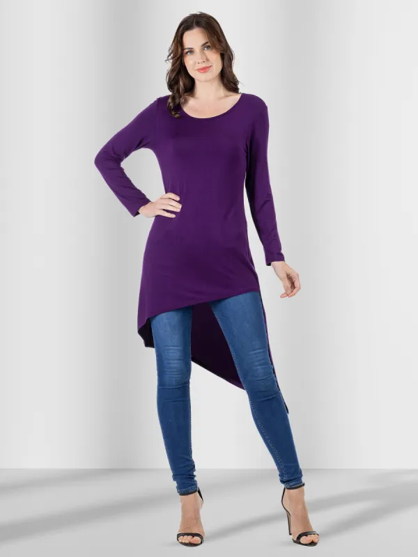 Long Sleeve Knee Length Asymmetrical Tunic Top sold by 24/7 Comfort Apparel