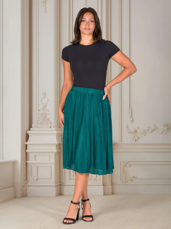 Elegant Accordion Pleated Elastic Waistband Party Midi Skirt sold by 24/7 Comfort Apparel