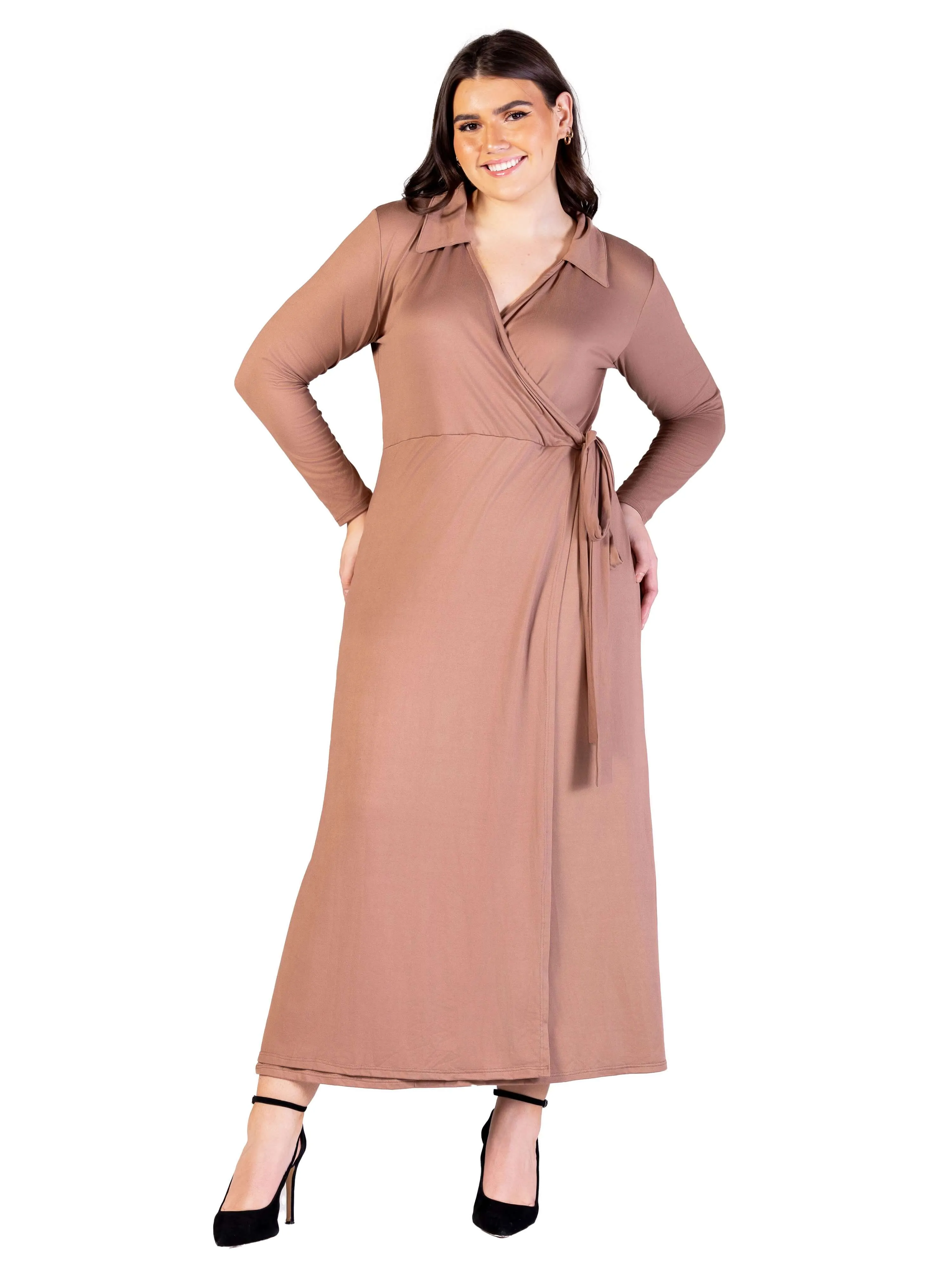Plus Size Comfortable Collared Wrap Maxi Dress sold by 24/7 Comfort Apparel product image thumbnail 3