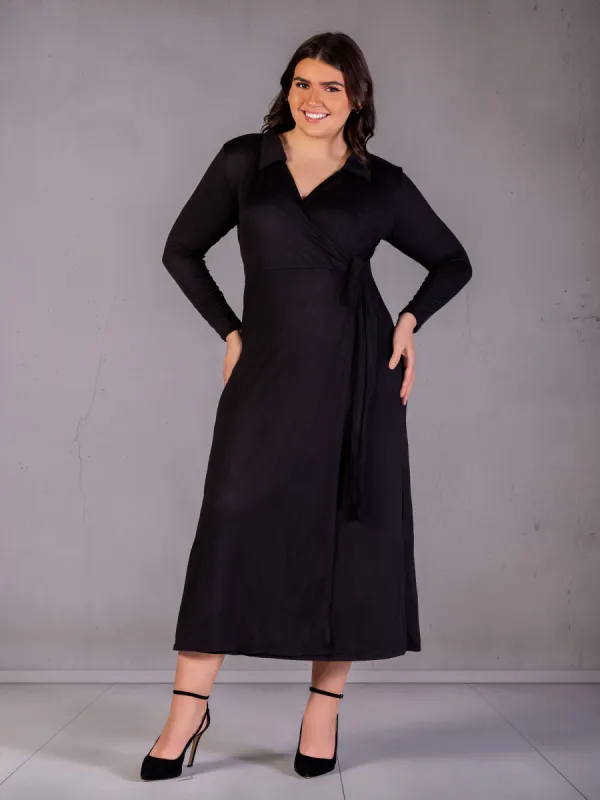 Plus Size Comfortable Collared Wrap Maxi Dress sold by 24/7 Comfort Apparel