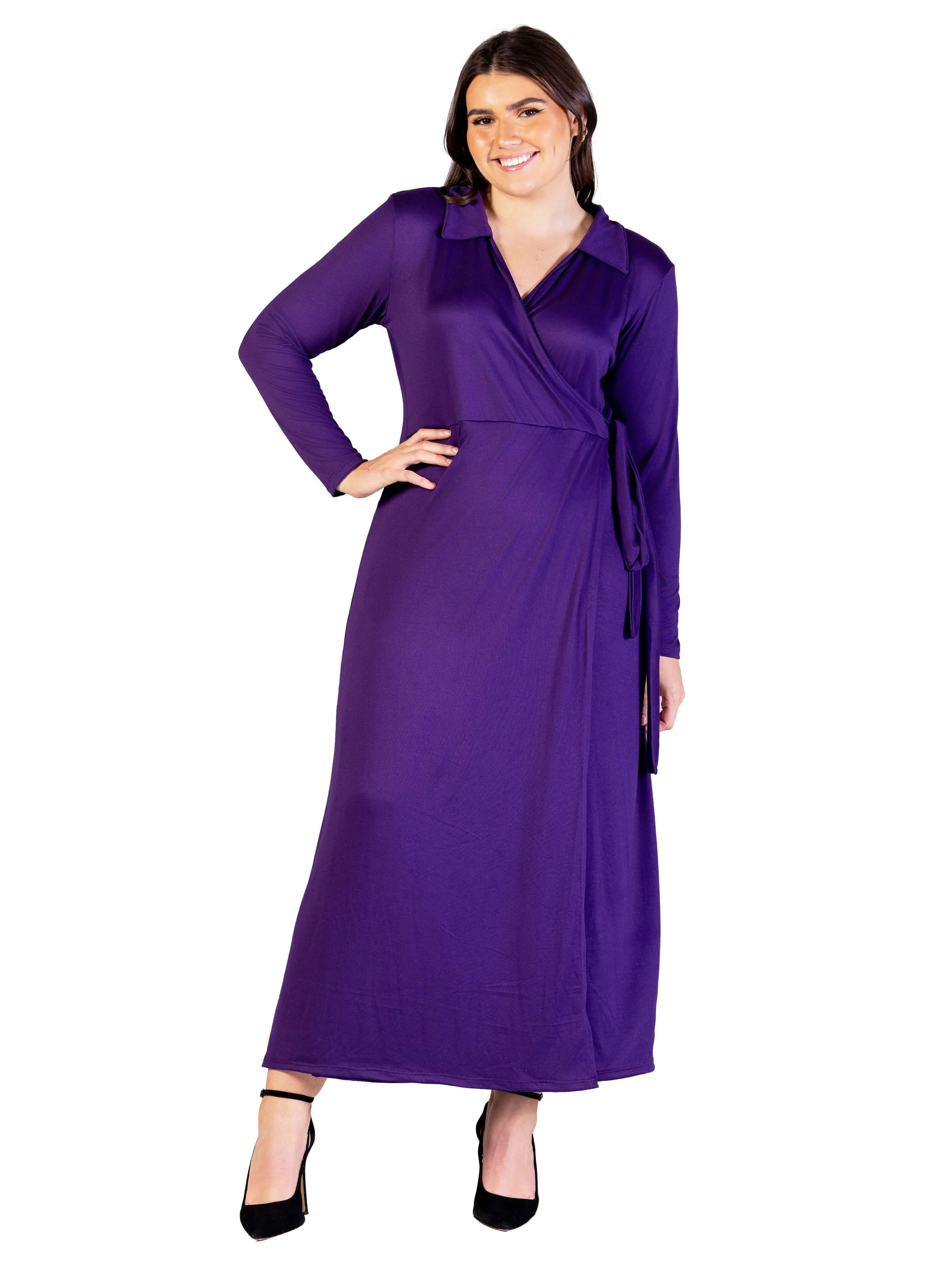 Plus Size Comfortable Collared Wrap Maxi Dress sold by 24/7 Comfort Apparel product image thumbnail 4