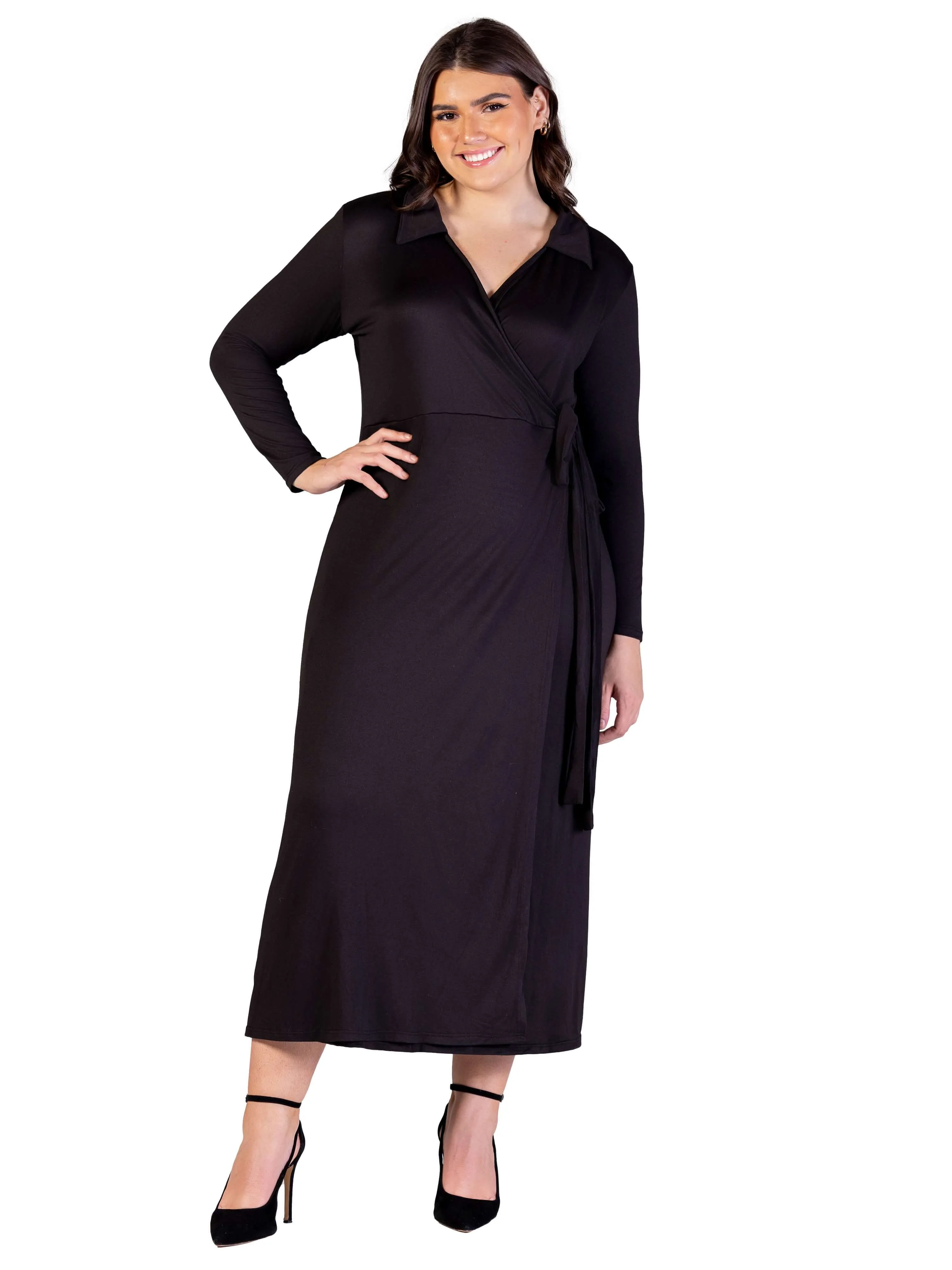 Plus Size Comfortable Collared Wrap Maxi Dress sold by 24/7 Comfort Apparel product image thumbnail 5
