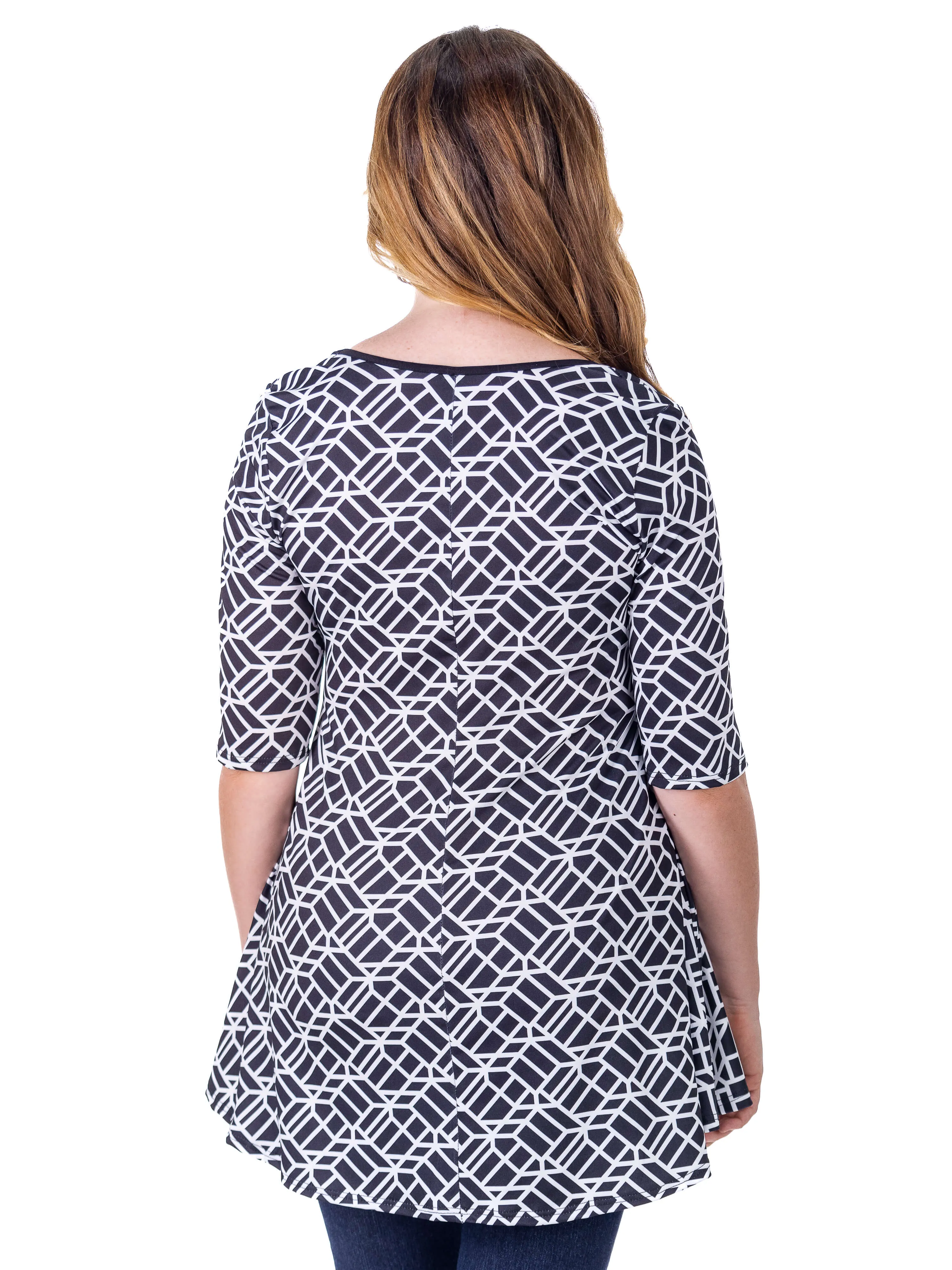 Womens Black Geometric Print Elbow Sleeve Casual Tunic Top sold by 24/7 Comfort Apparel product image thumbnail 4