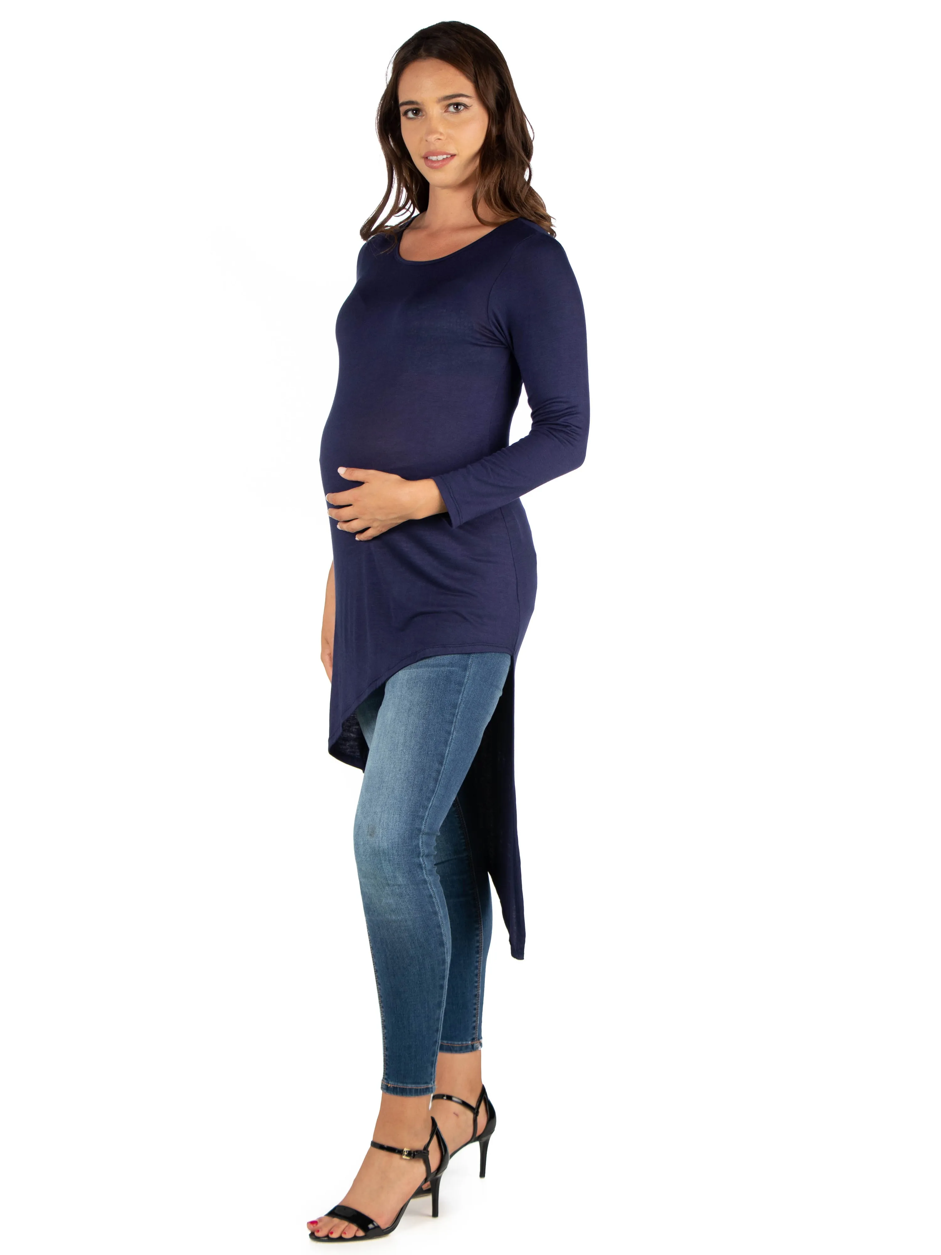 Long Sleeve Asymmetrical Maternity Tunic Top sold by 24/7 Comfort Apparel