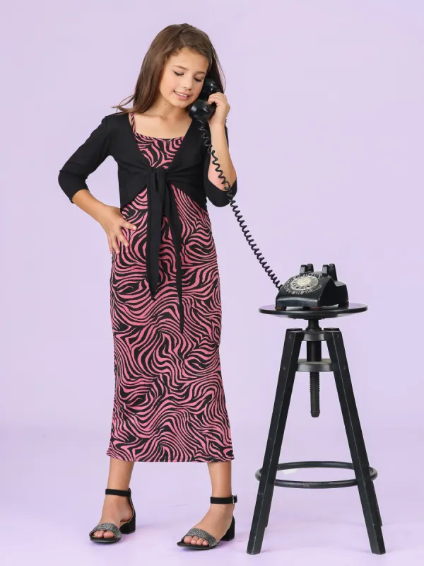 24seven Comfort Apparel Girls 2pcs Pink Maxi Dress and Long Sleeve Cardigan Set sold by 24/7 Comfort Apparel