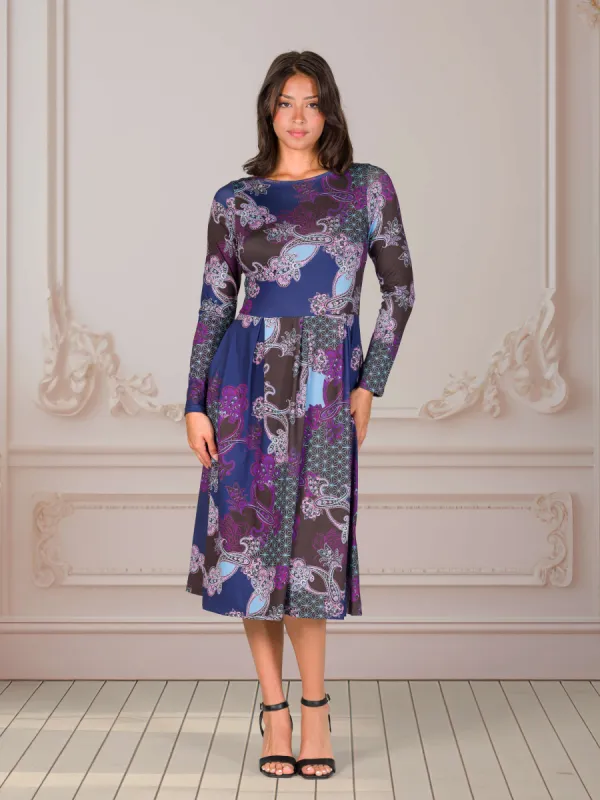 Purple Paisley Midi Length Long Sleeve Pocket Dress sold by 24/7 Comfort Apparel