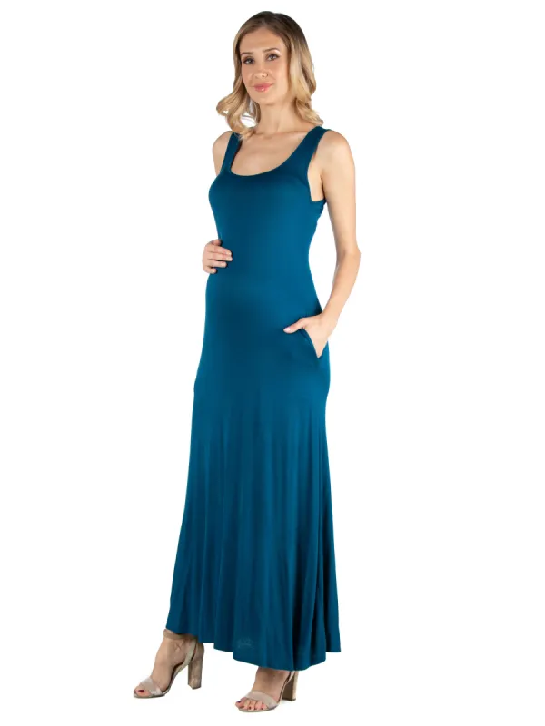 Scoop Neck Sleeveless Maternity Maxi Dress with Pockets sold by 24/7 Comfort Apparel