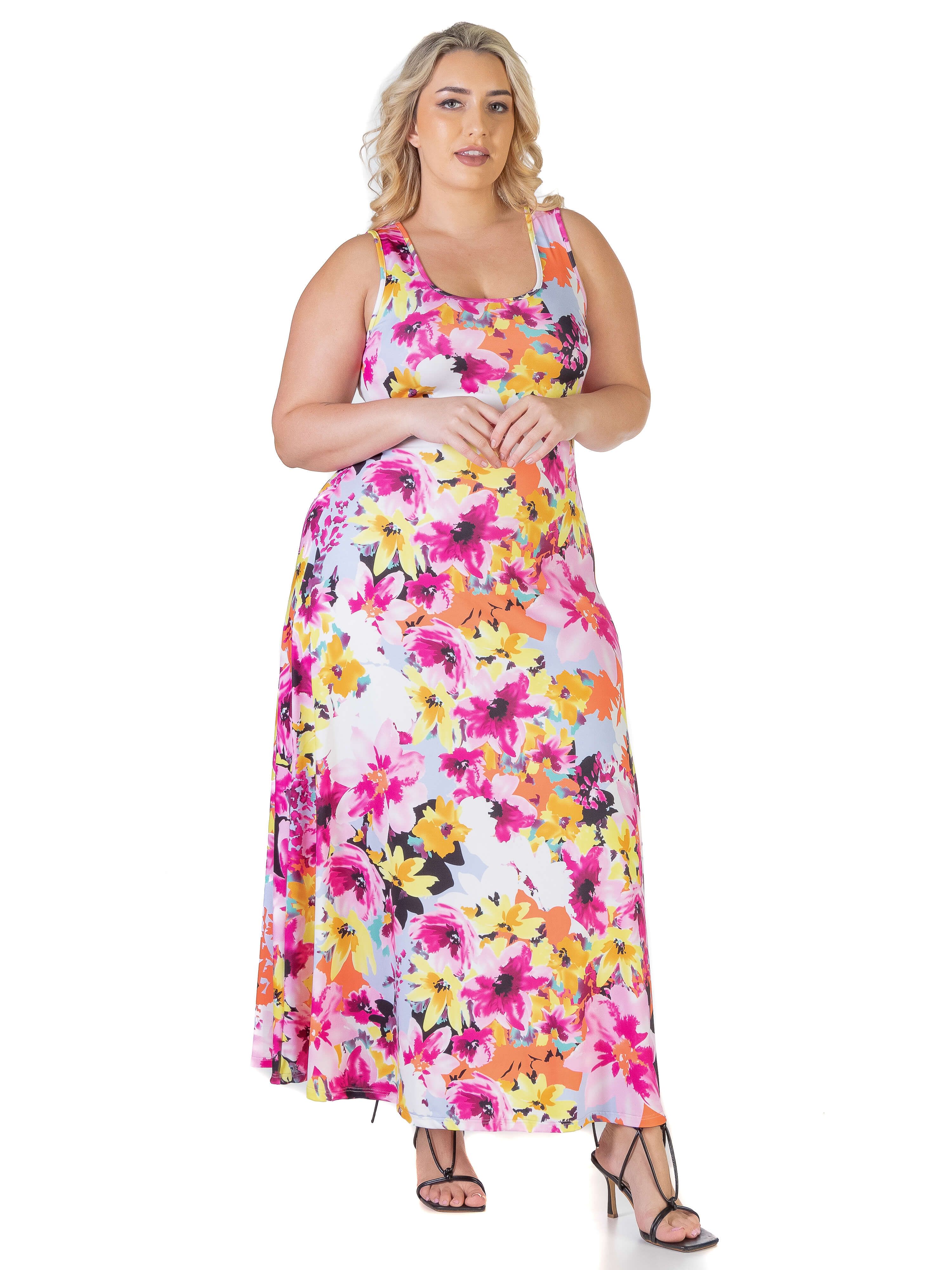 Pink Floral Plus Size Sleeveless Loose Casual Maxi Dress sold by 24/7 Comfort Apparel product image thumbnail 2