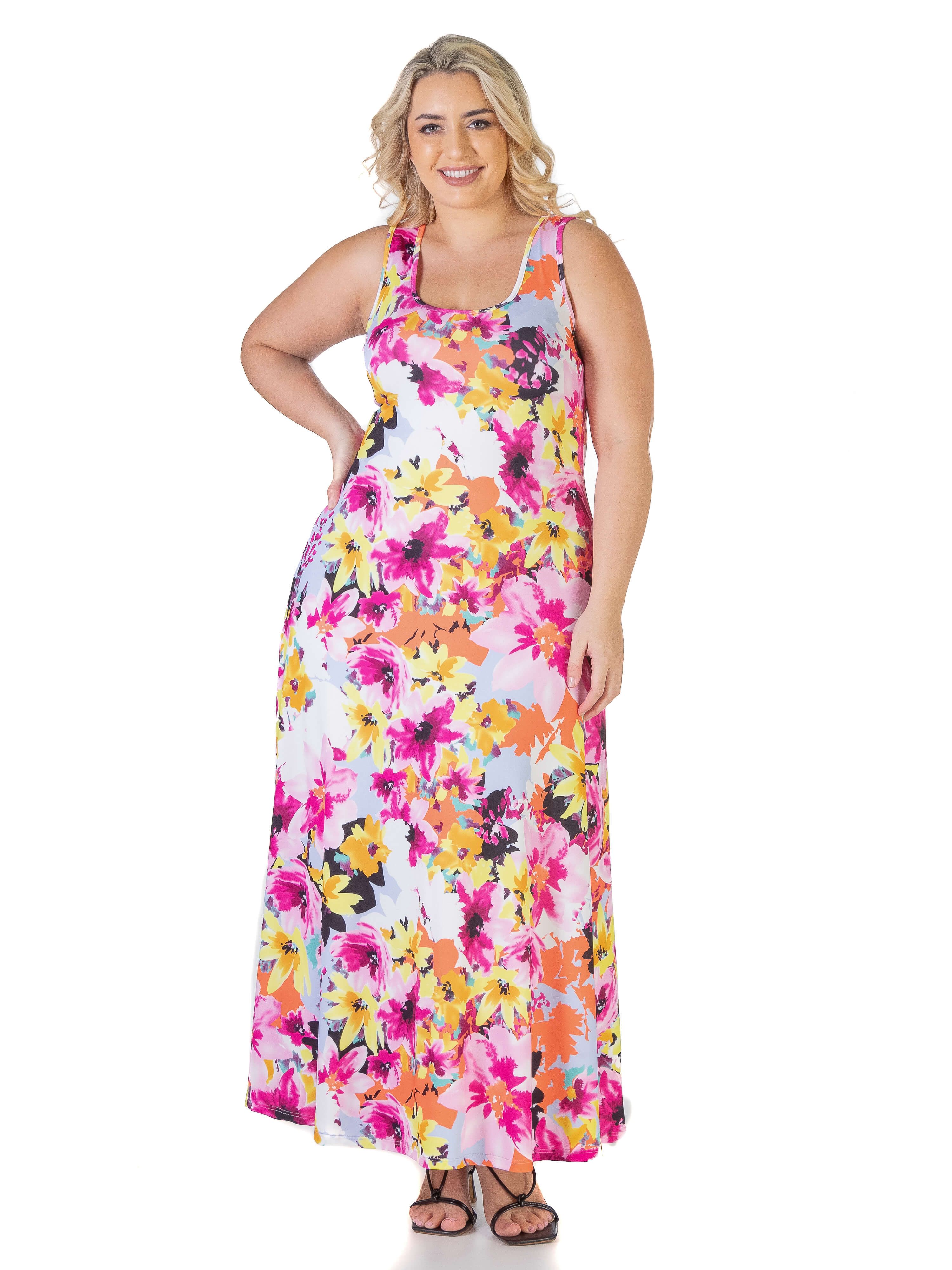 Pink Floral Plus Size Sleeveless Loose Casual Maxi Dress sold by 24/7 Comfort Apparel