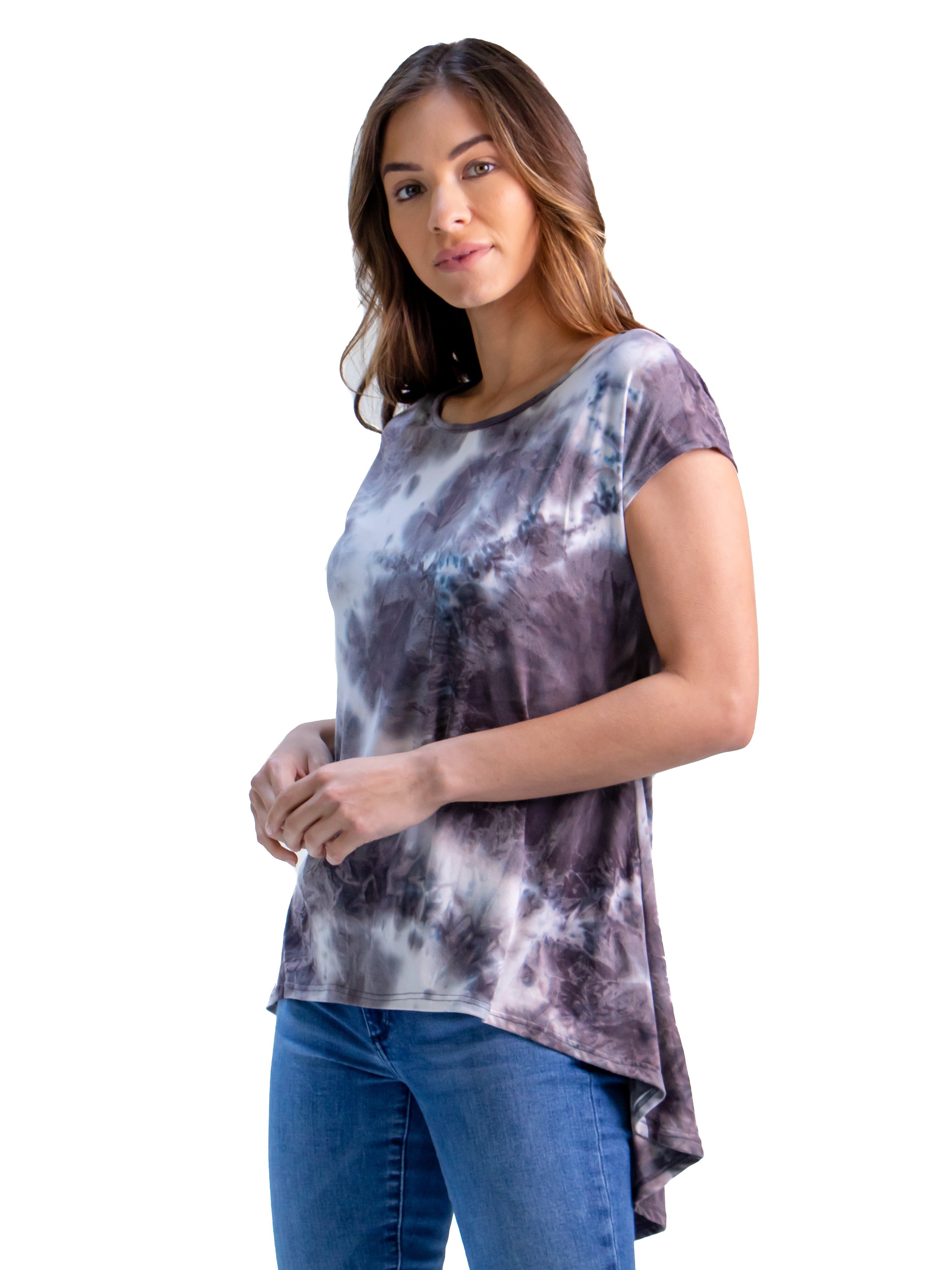 Short Sleeve High Low Hem Tie Dye Tunic Top sold by 24/7 Comfort Apparel product image thumbnail 2