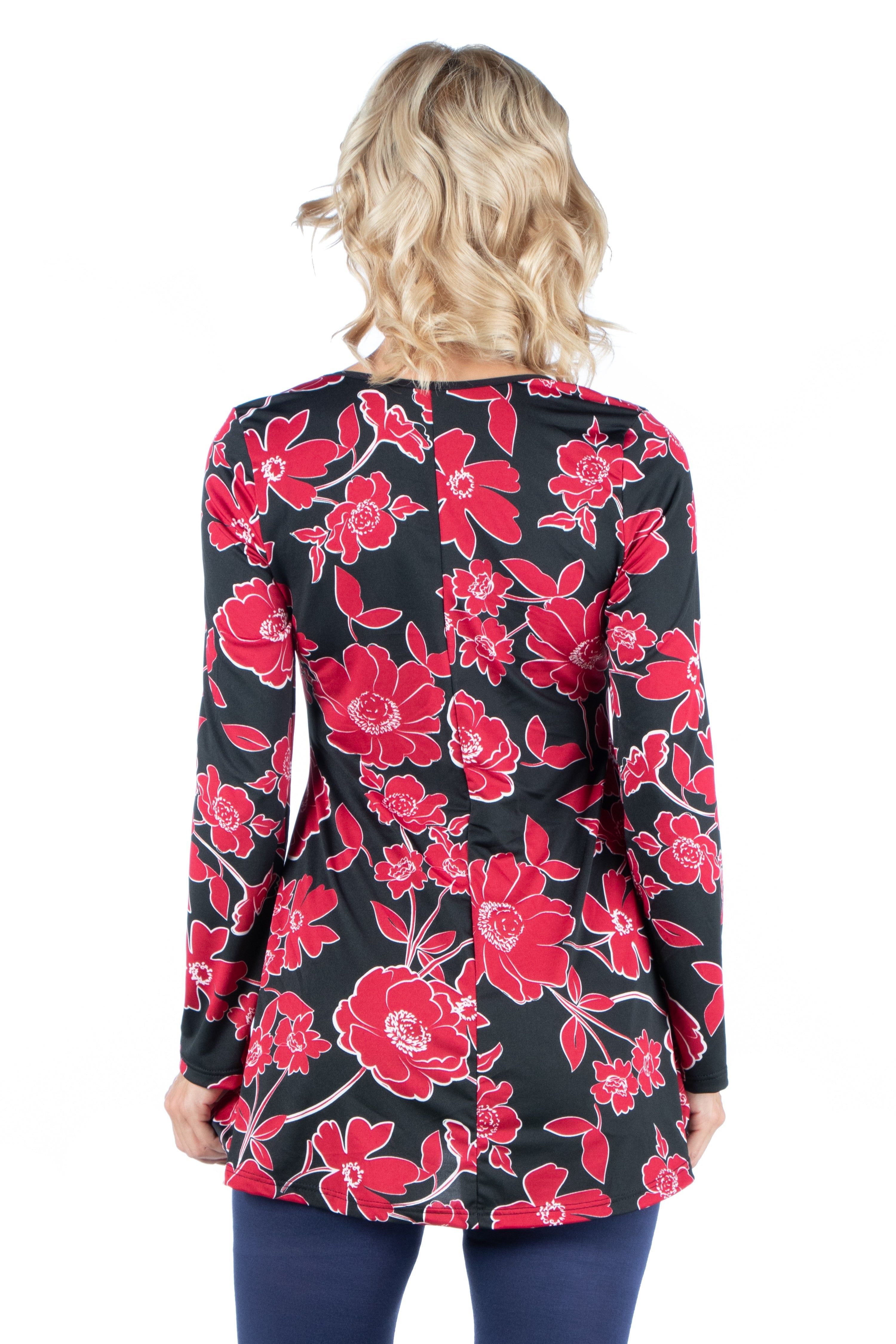 Red Floral Long Sleeve Scoop Neck Maternity Swing Top sold by 24/7 Comfort Apparel product image thumbnail 3