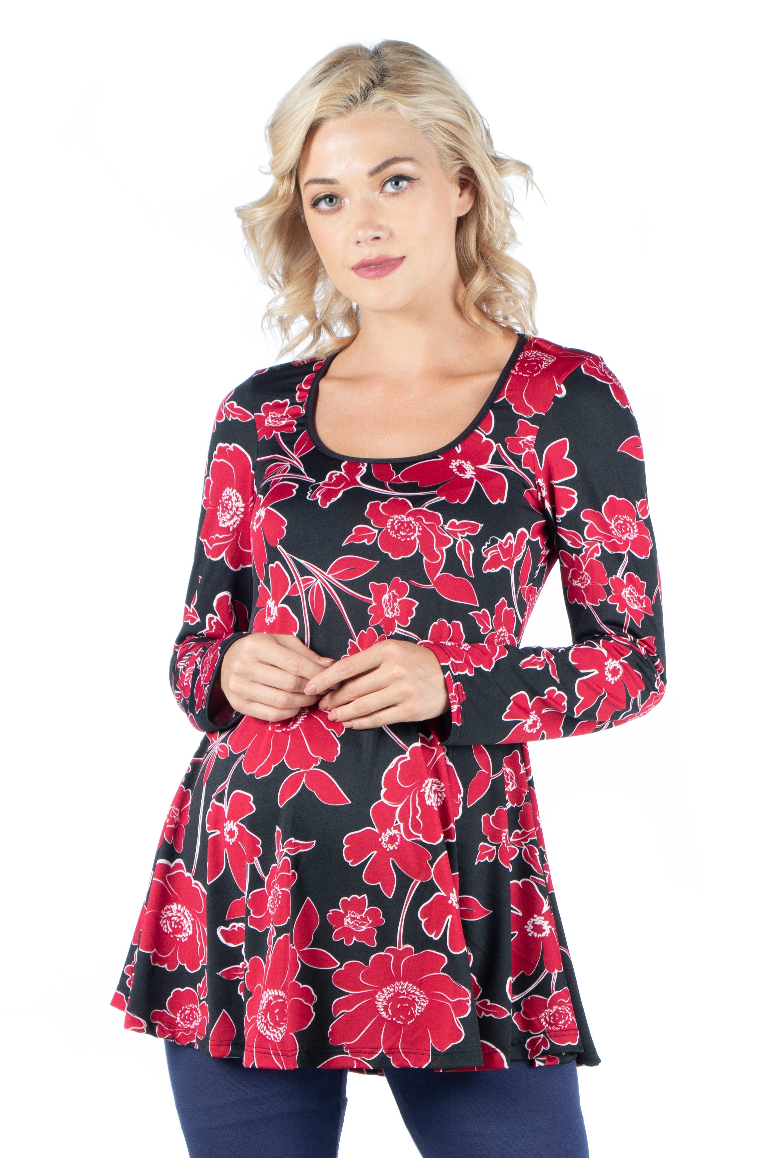 Red Floral Long Sleeve Scoop Neck Maternity Swing Top sold by 24/7 Comfort Apparel product image thumbnail 2