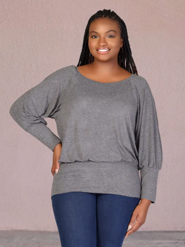 Plus Size Round Neck Long Blouson Sleeve Banded Bottom Top sold by 24/7 Comfort Apparel