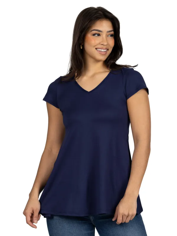 Women's Short Sleeve Loose Fit Tunic Top with V Neck sold by 24/7 Comfort Apparel