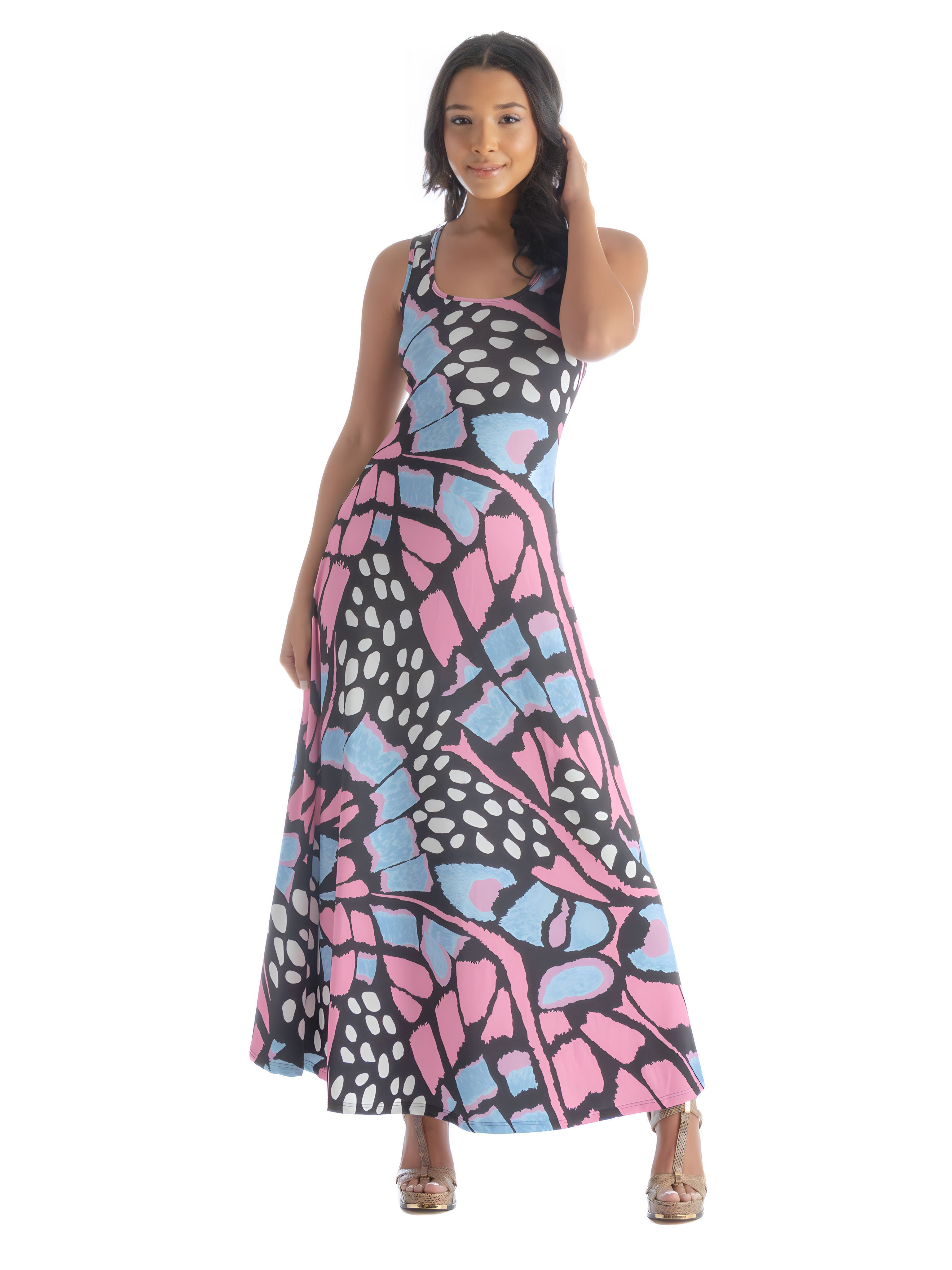 Womens Blue Butterfly Print Sleeveless Loose Long Casual Maxi Dress sold by 24/7 Comfort Apparel product image thumbnail 5