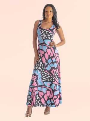 Womens Blue Butterfly Print Sleeveless Loose Long Casual Maxi Dress sold by 24/7 Comfort Apparel