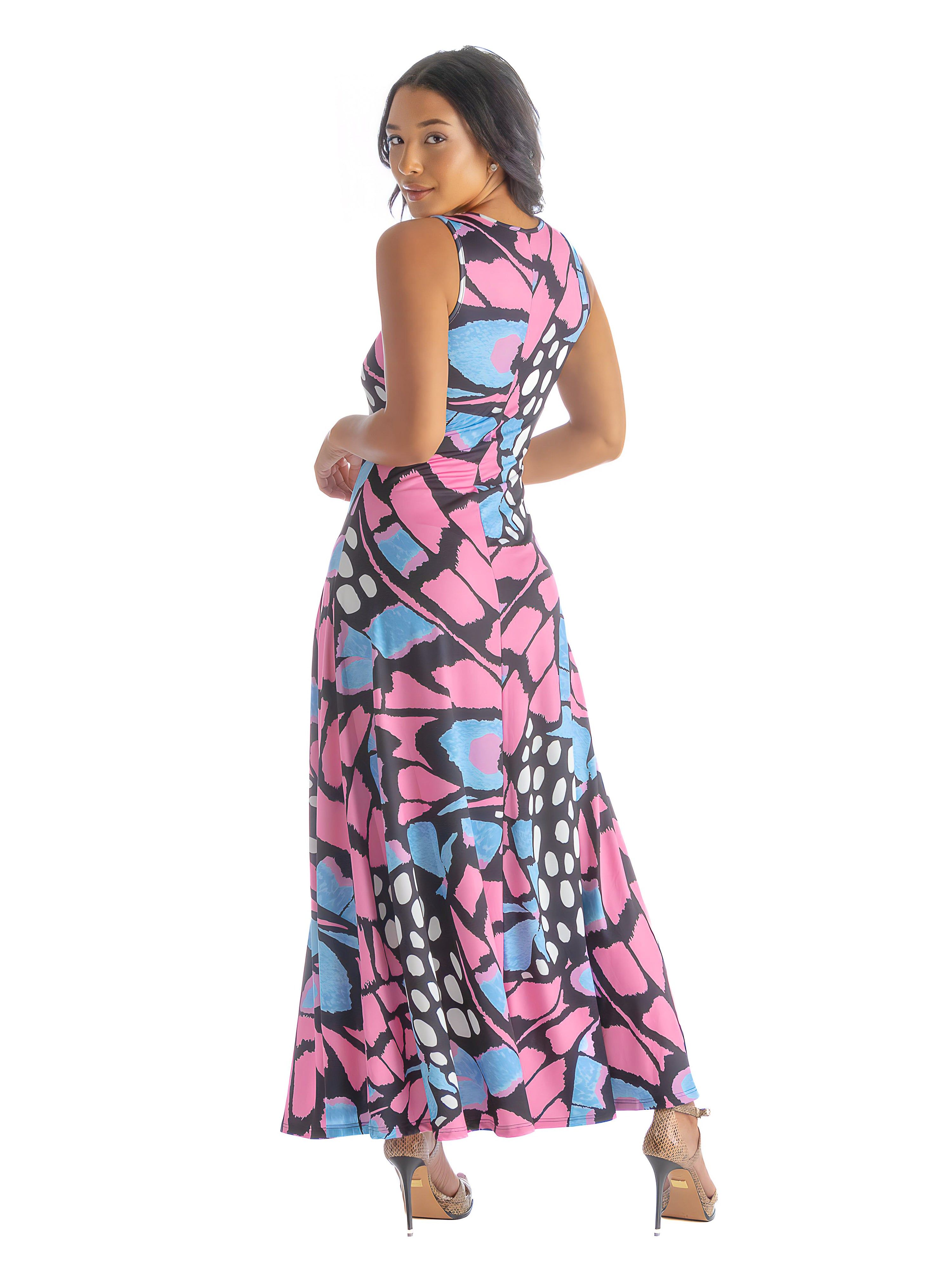 Womens Blue Butterfly Print Sleeveless Loose Long Casual Maxi Dress sold by 24/7 Comfort Apparel product image thumbnail 4