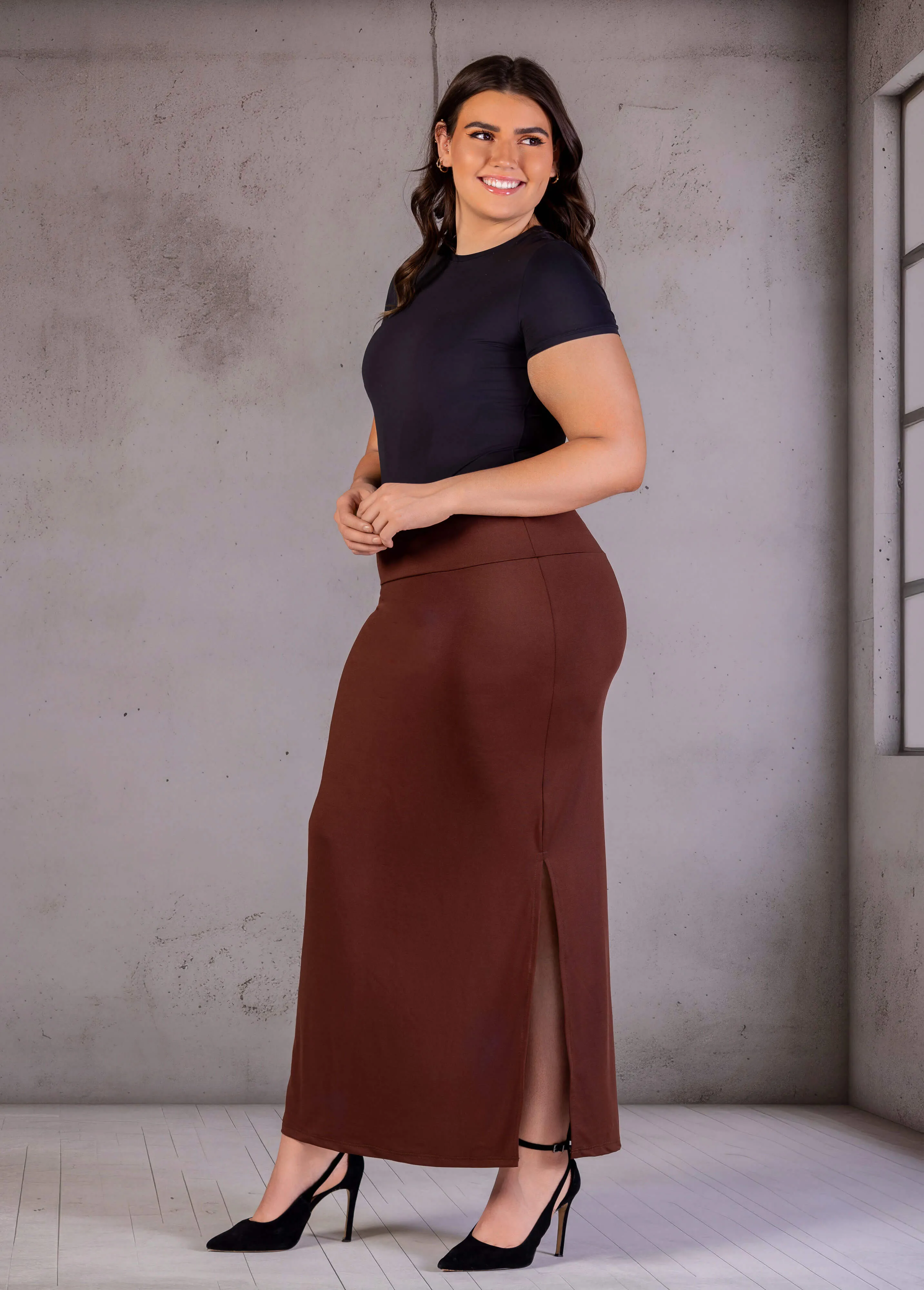 Plus Size Versatile Side Slit Elastic Waist Maxi Skirt sold by 24/7 Comfort Apparel product image thumbnail 2