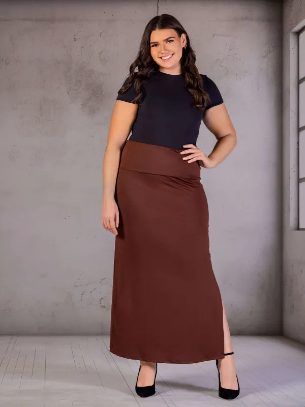 Plus Size Versatile Side Slit Elastic Waist Maxi Skirt sold by 24/7 Comfort Apparel
