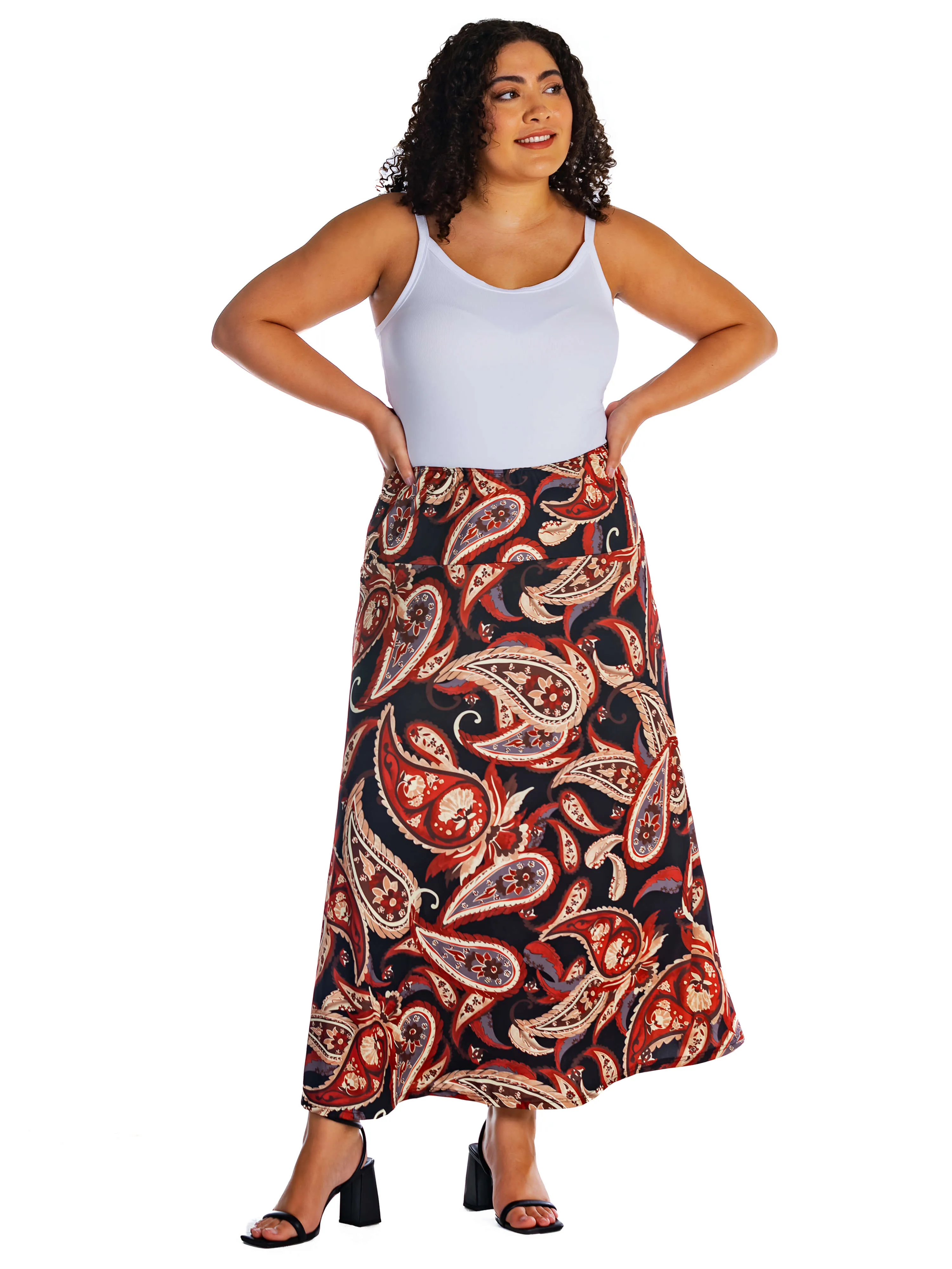 Black and Red Paisley Print Plus Size Maxi Skirt sold by 24/7 Comfort Apparel product image thumbnail 2