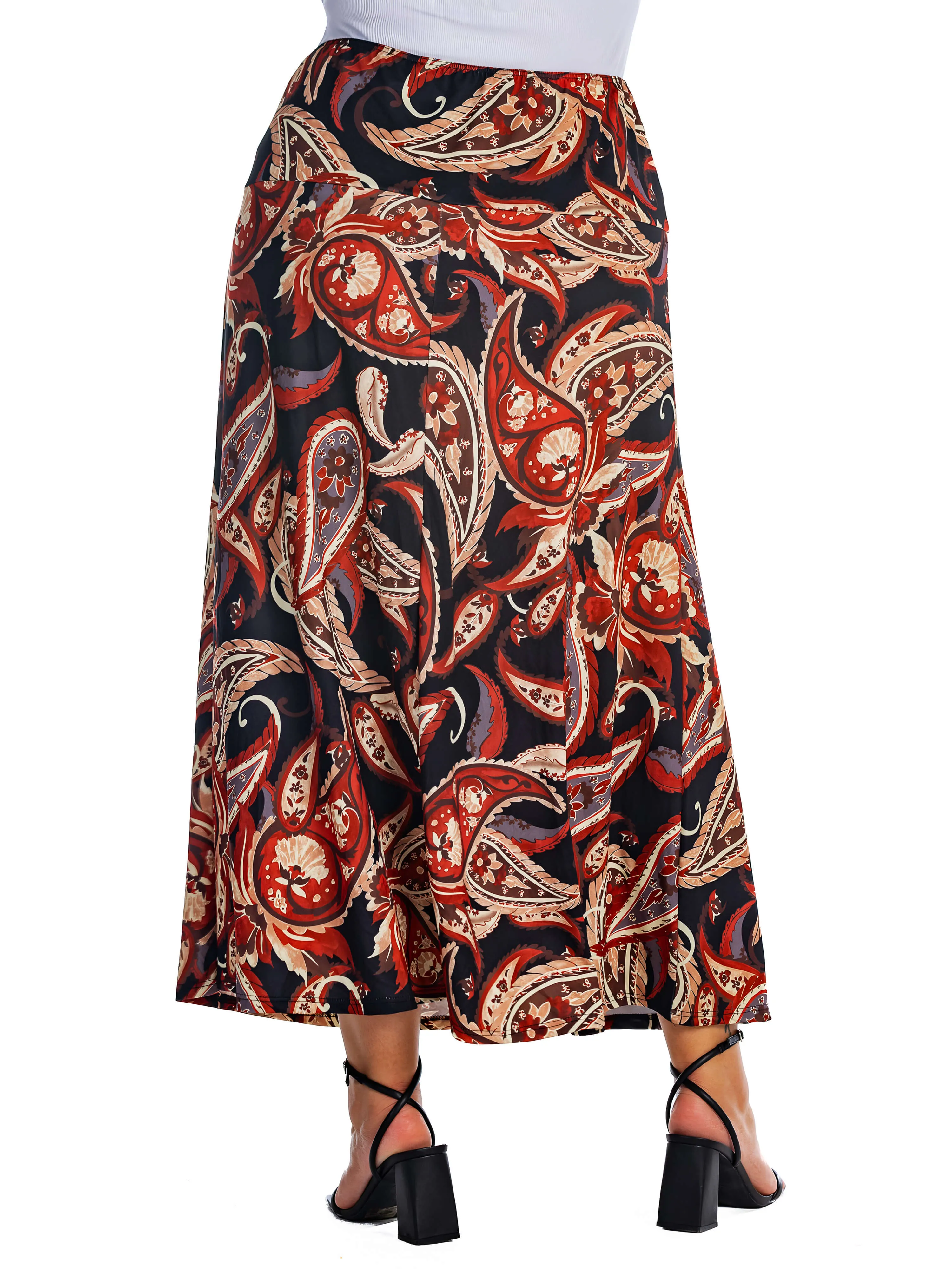 Black and Red Paisley Print Plus Size Maxi Skirt sold by 24/7 Comfort Apparel product image thumbnail 4