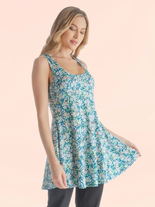 Teal Tiny Floral Print Scoop Neck Tank Top sold by 24/7 Comfort Apparel