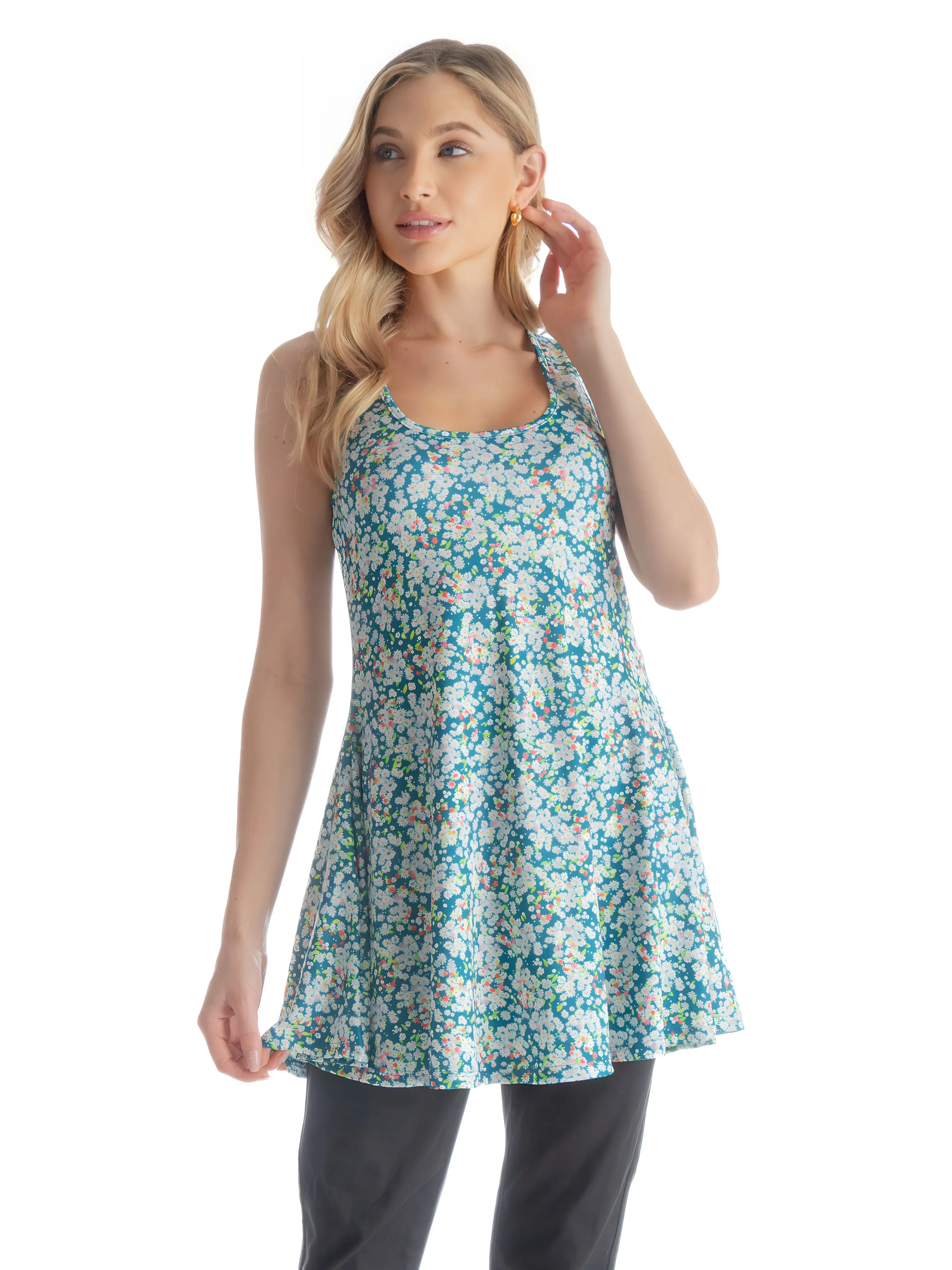Teal Tiny Floral Print Scoop Neck Tank Top sold by 24/7 Comfort Apparel product image thumbnail 5