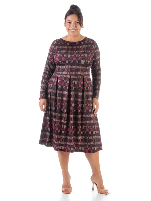 Red Print Long Sleeve Pleated Pocket Plus Size Midi Dress sold by 24/7 Comfort Apparel