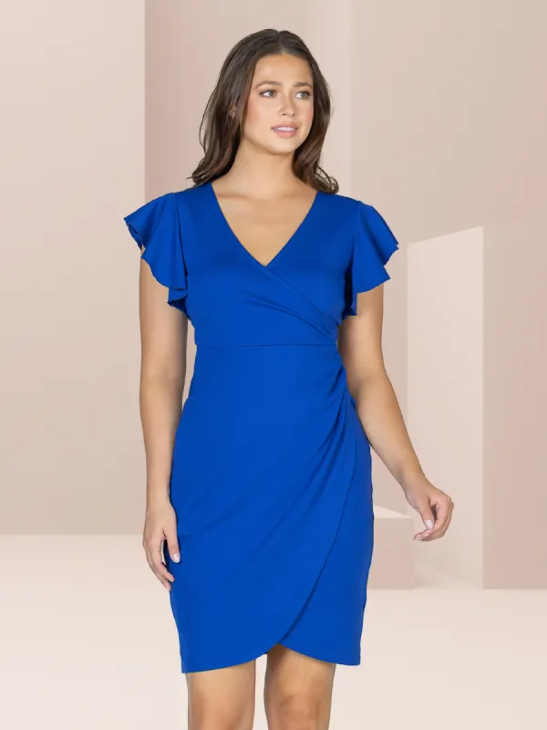 Womens V Neck Ruffle Sleeve Knee Length Dress sold by 24/7 Comfort Apparel