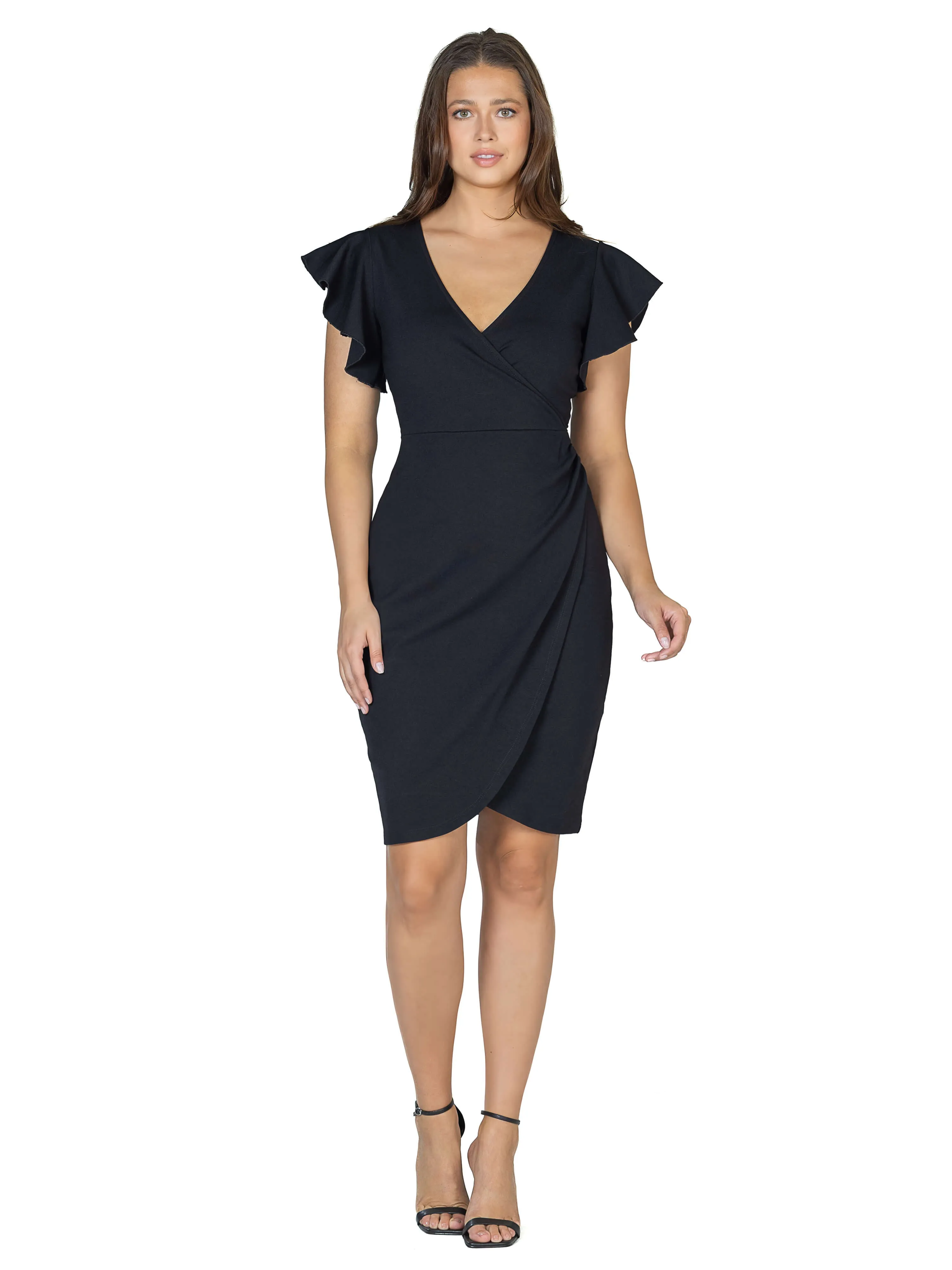 Womens V Neck Ruffle Sleeve Knee Length Dress sold by 24/7 Comfort Apparel product image thumbnail 3
