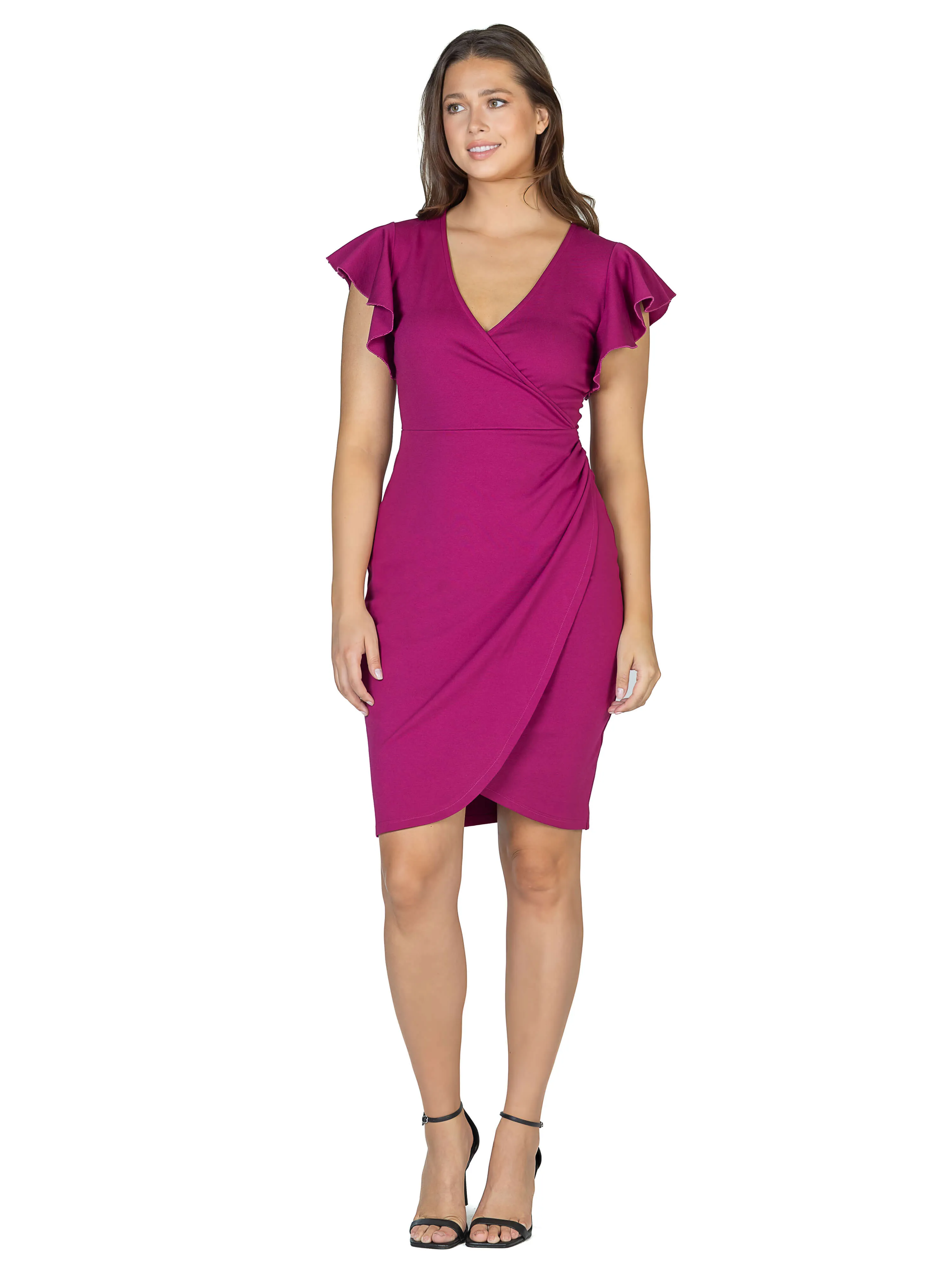 Womens V Neck Ruffle Sleeve Knee Length Dress sold by 24/7 Comfort Apparel product image thumbnail 2