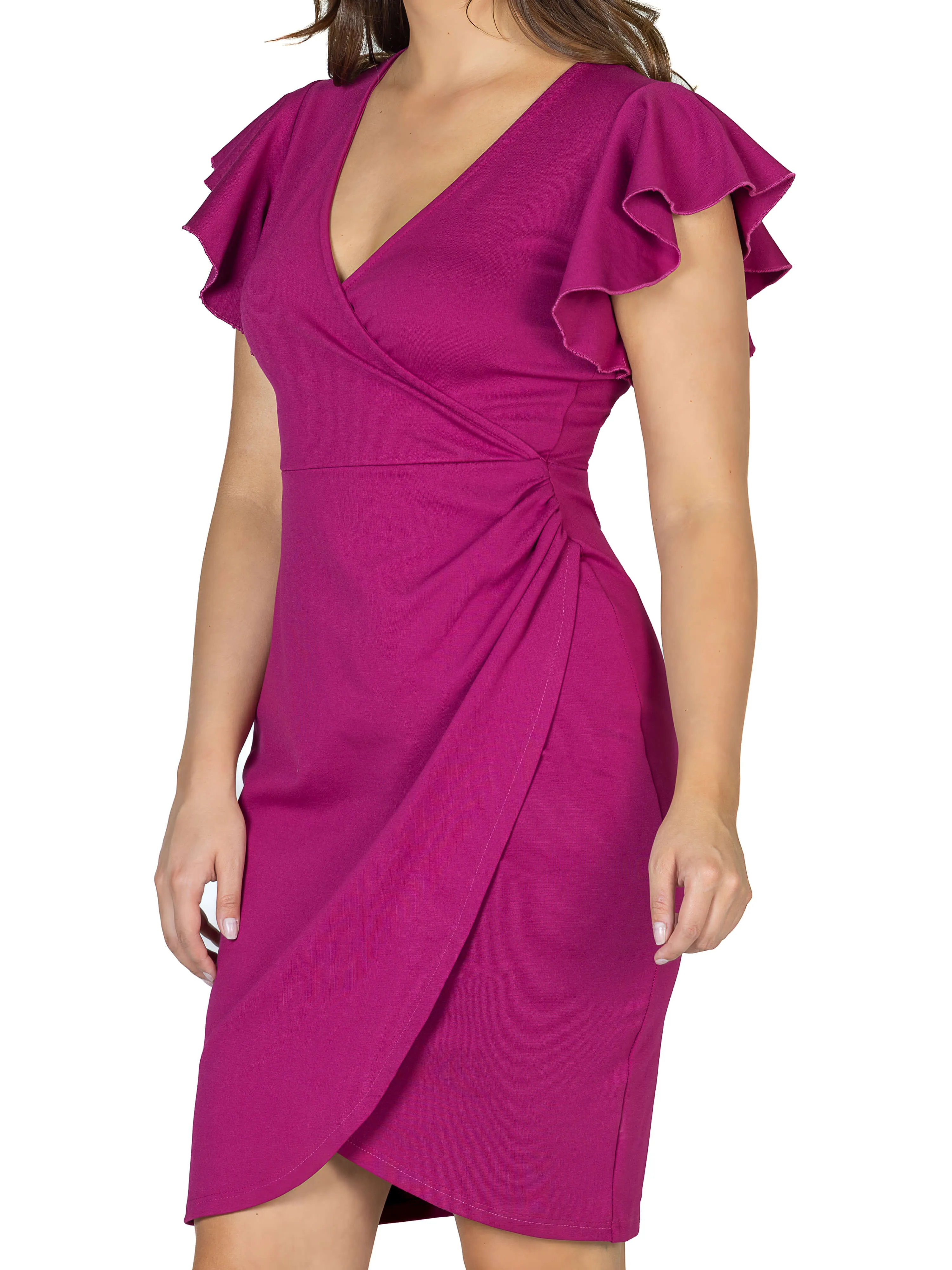 Womens V Neck Ruffle Sleeve Knee Length Dress sold by 24/7 Comfort Apparel product image thumbnail 5
