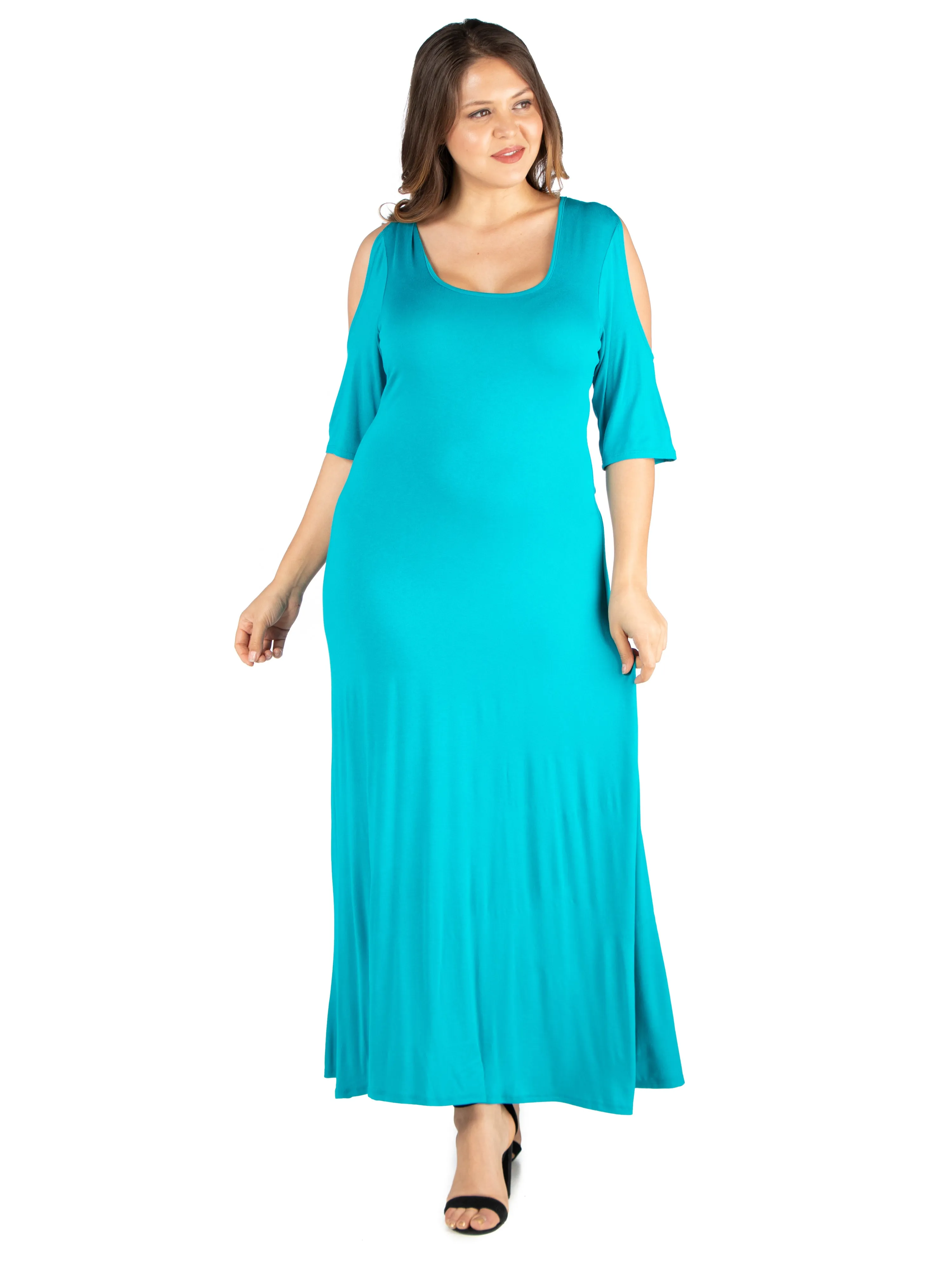 Elbow Length Sleeve Cold Shoulder Plus Size Maxi Dress sold by 24/7 Comfort Apparel product image thumbnail 3