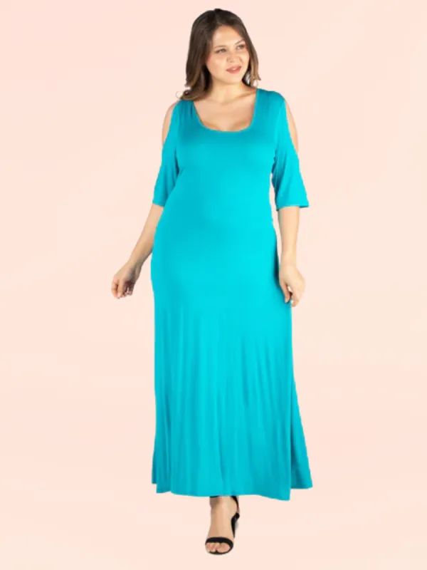 Elbow Length Sleeve Cold Shoulder Plus Size Maxi Dress sold by 24/7 Comfort Apparel