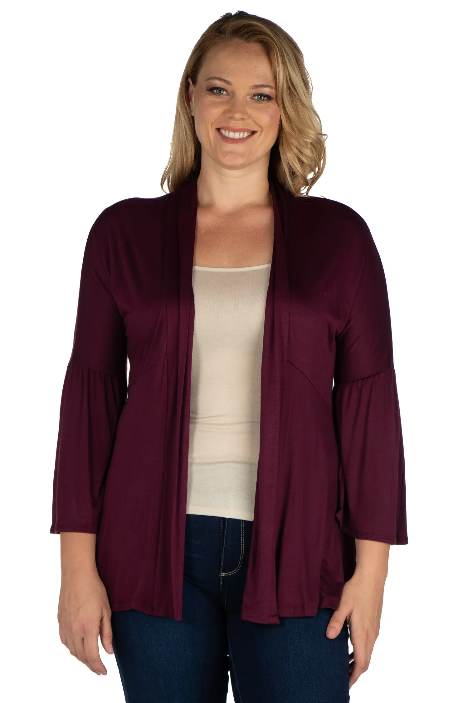 Bell Sleeve Flared Open Front Plus Size Cardigan sold by 24/7 Comfort Apparel product image thumbnail 3