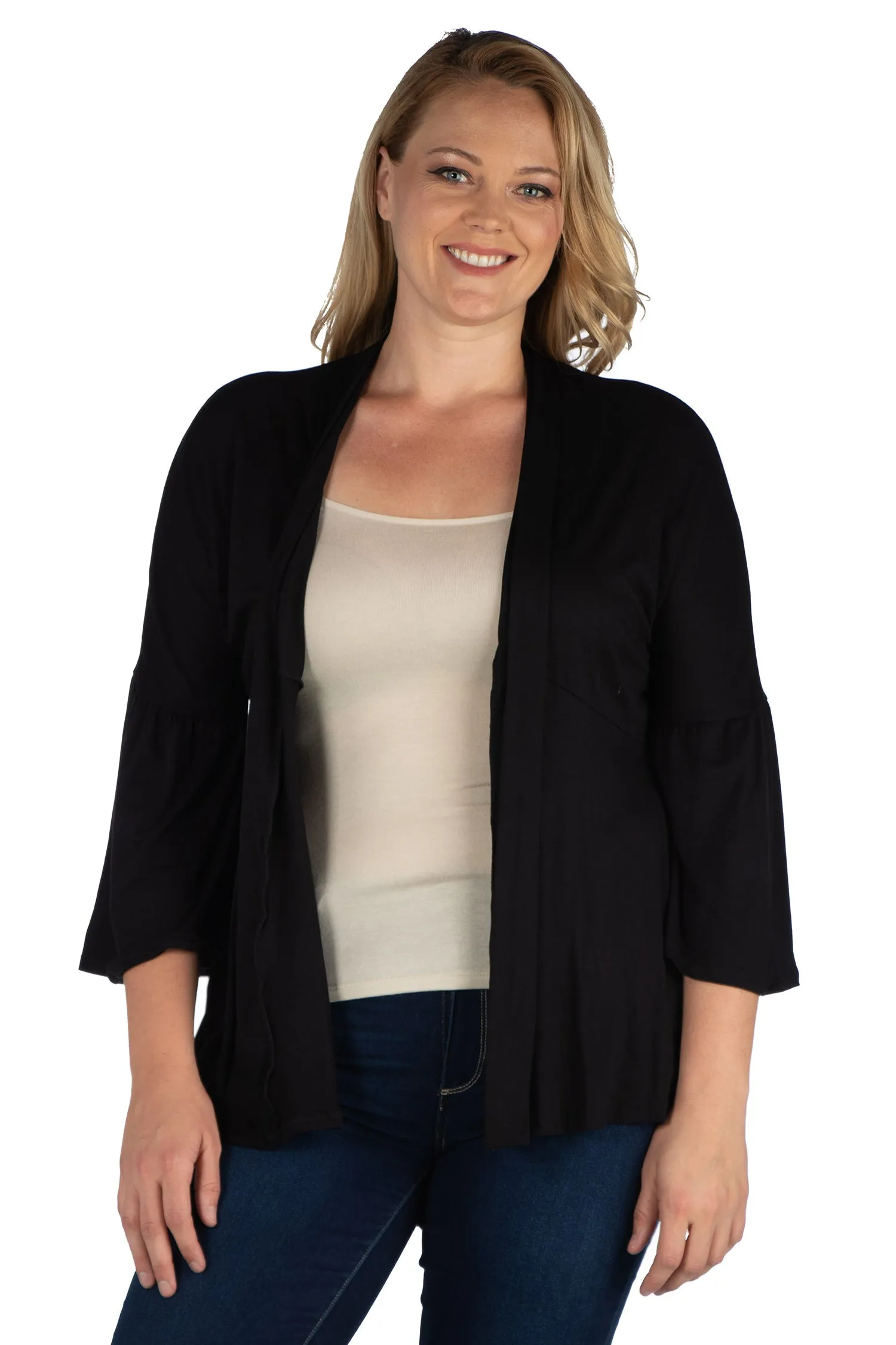 Bell Sleeve Flared Open Front Plus Size Cardigan sold by 24/7 Comfort Apparel product image thumbnail 2