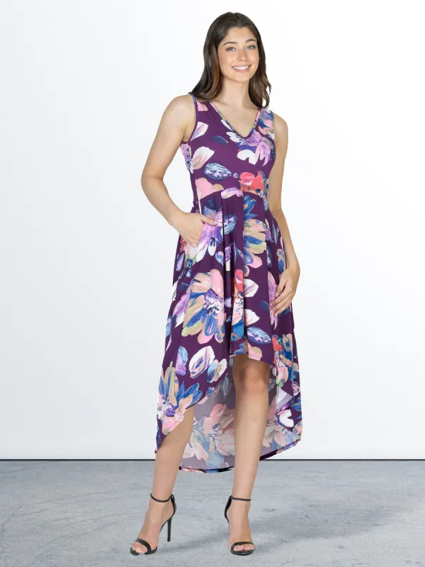 Purple Sleeveless Pleated High Low Pocket Dress sold by 24/7 Comfort Apparel