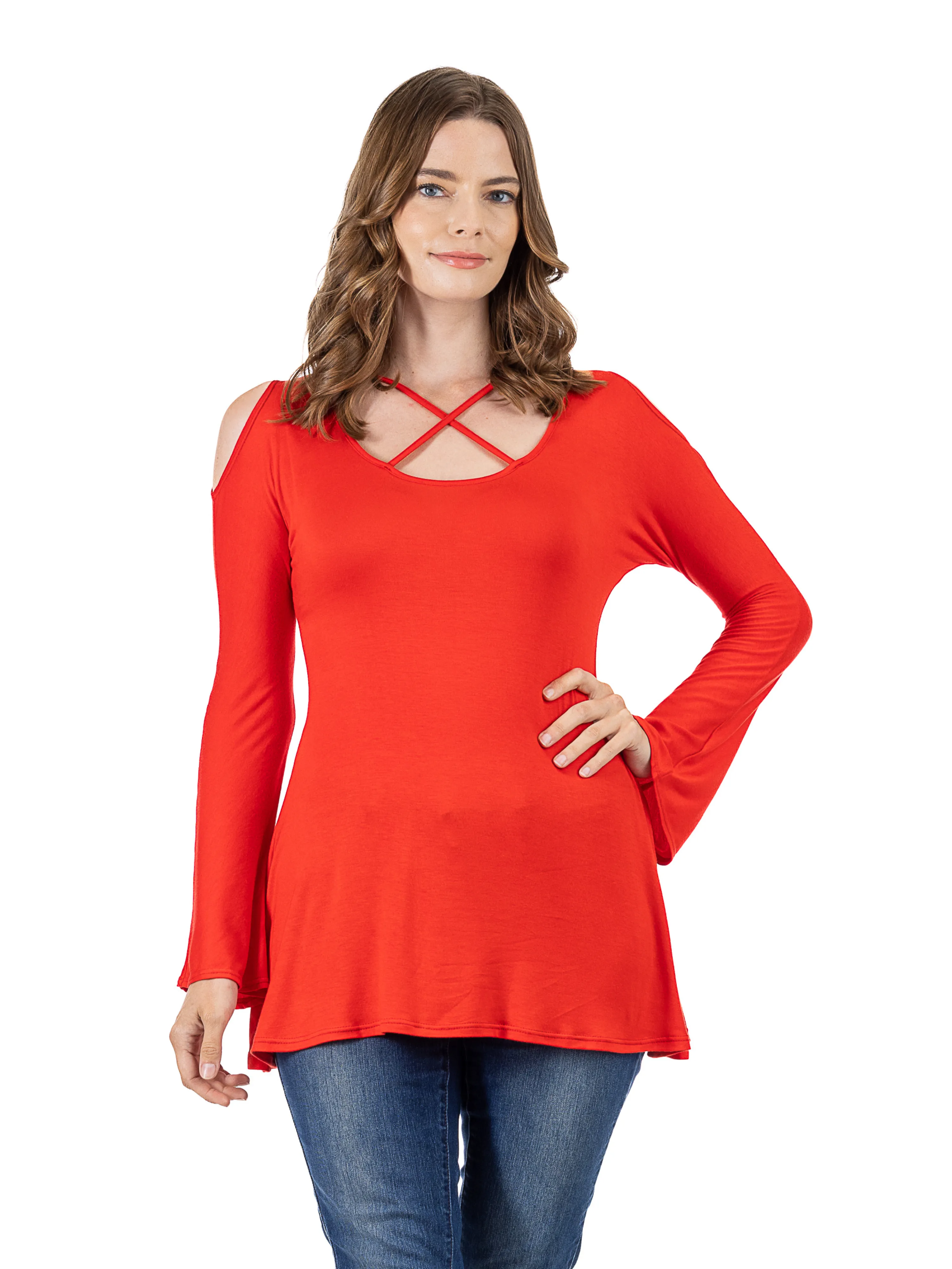 Criss Cross Cold Shoulder Long Sleeve Top sold by 24/7 Comfort Apparel product image thumbnail 3