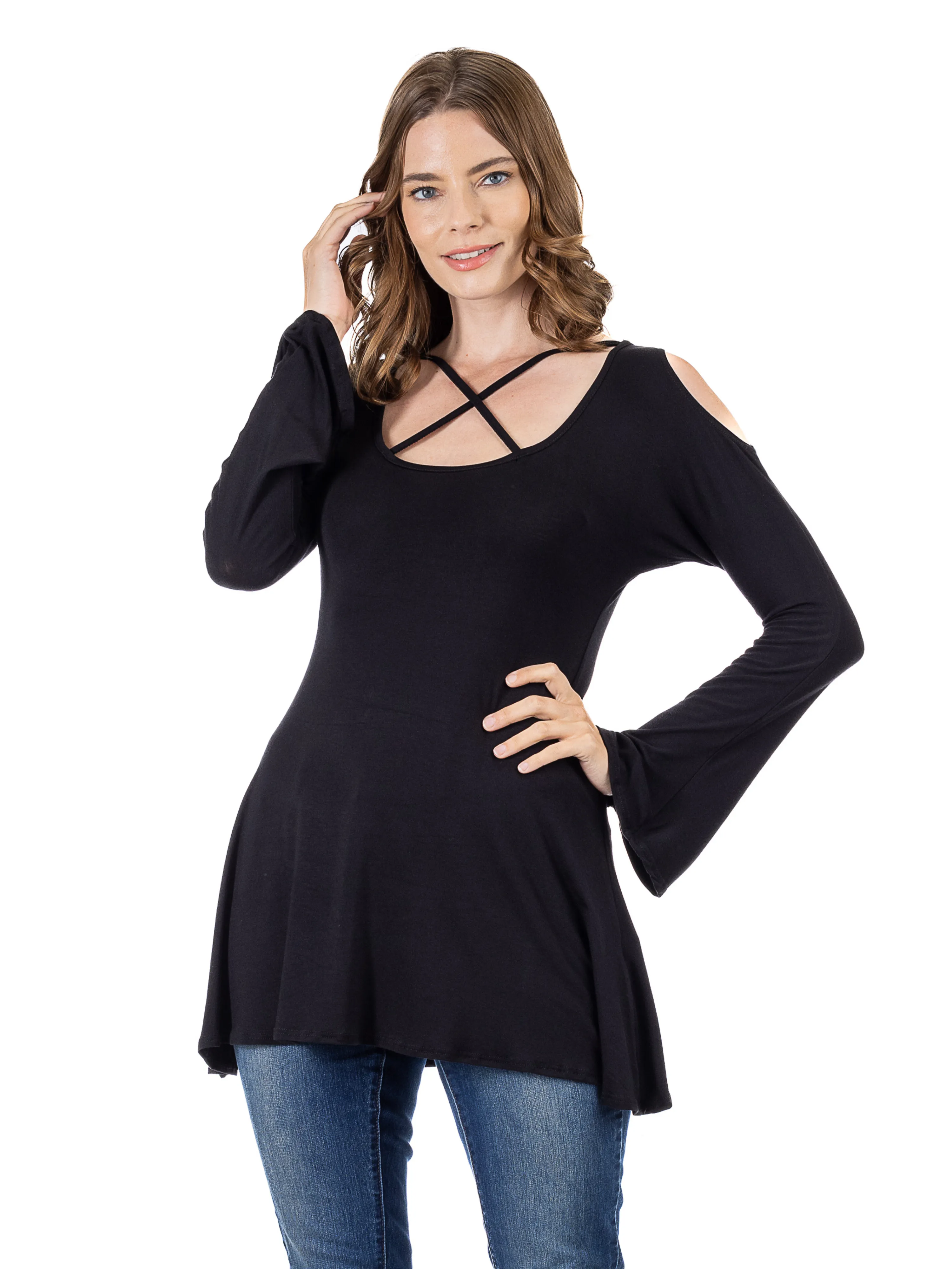 Criss Cross Cold Shoulder Long Sleeve Top sold by 24/7 Comfort Apparel product image thumbnail 2