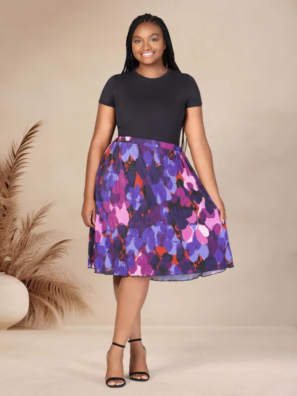 Plus Size Multicolor Accordion Pleated Elastic Waistband Party Midi Skirt sold by 24/7 Comfort Apparel