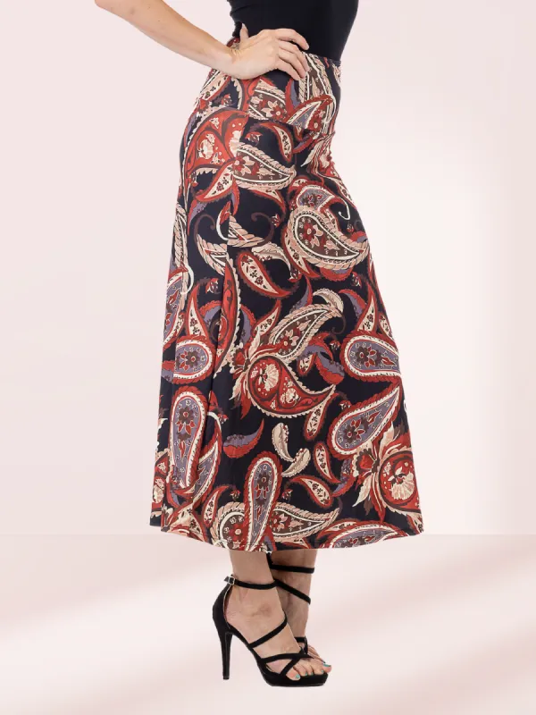 Black and Red Paisley Print Maxi Skirt sold by 24/7 Comfort Apparel