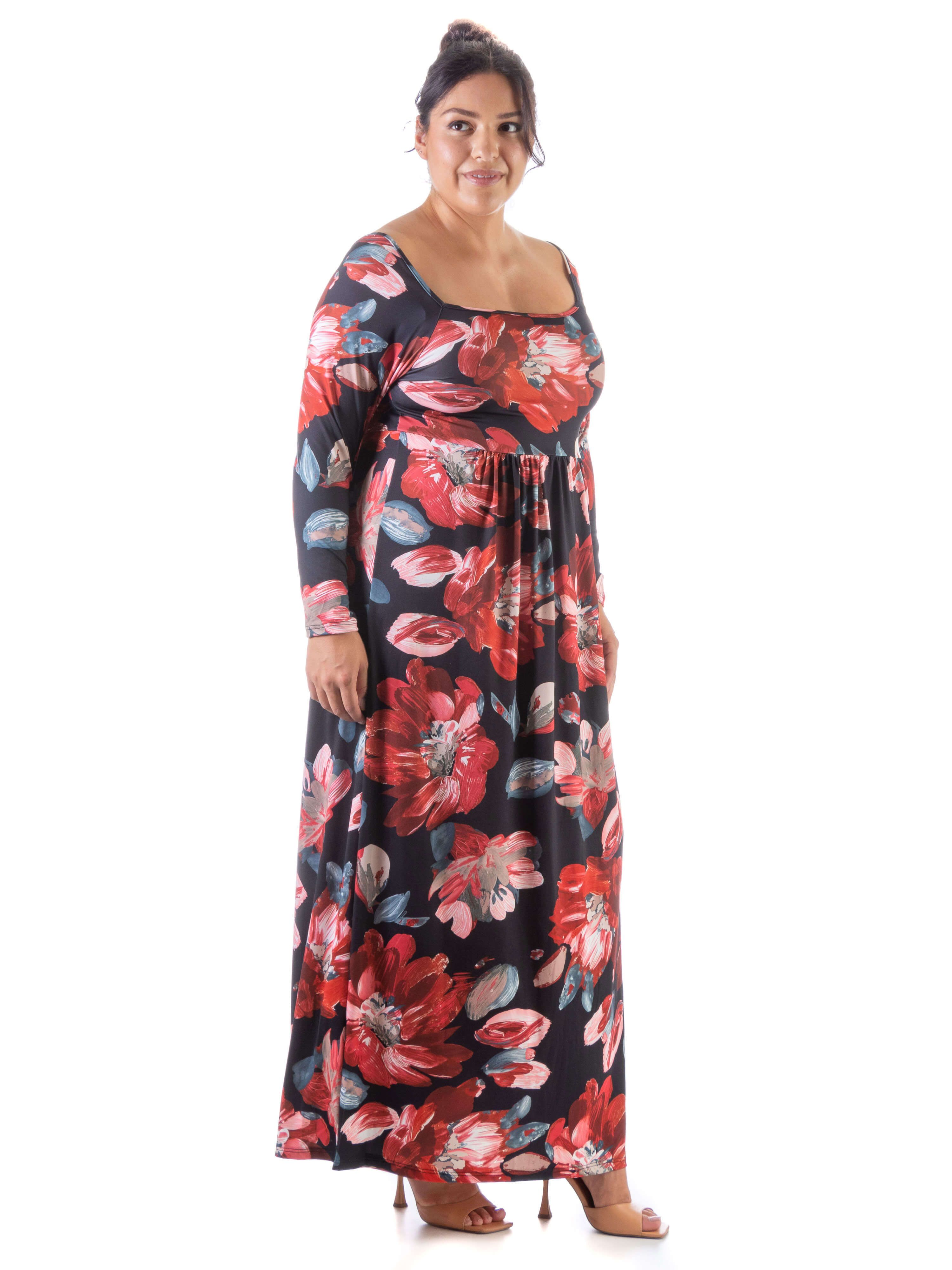 Red and Black Long Sleeve Pleated Plus Size Maxi Dress sold by 24/7 Comfort Apparel product image thumbnail 2