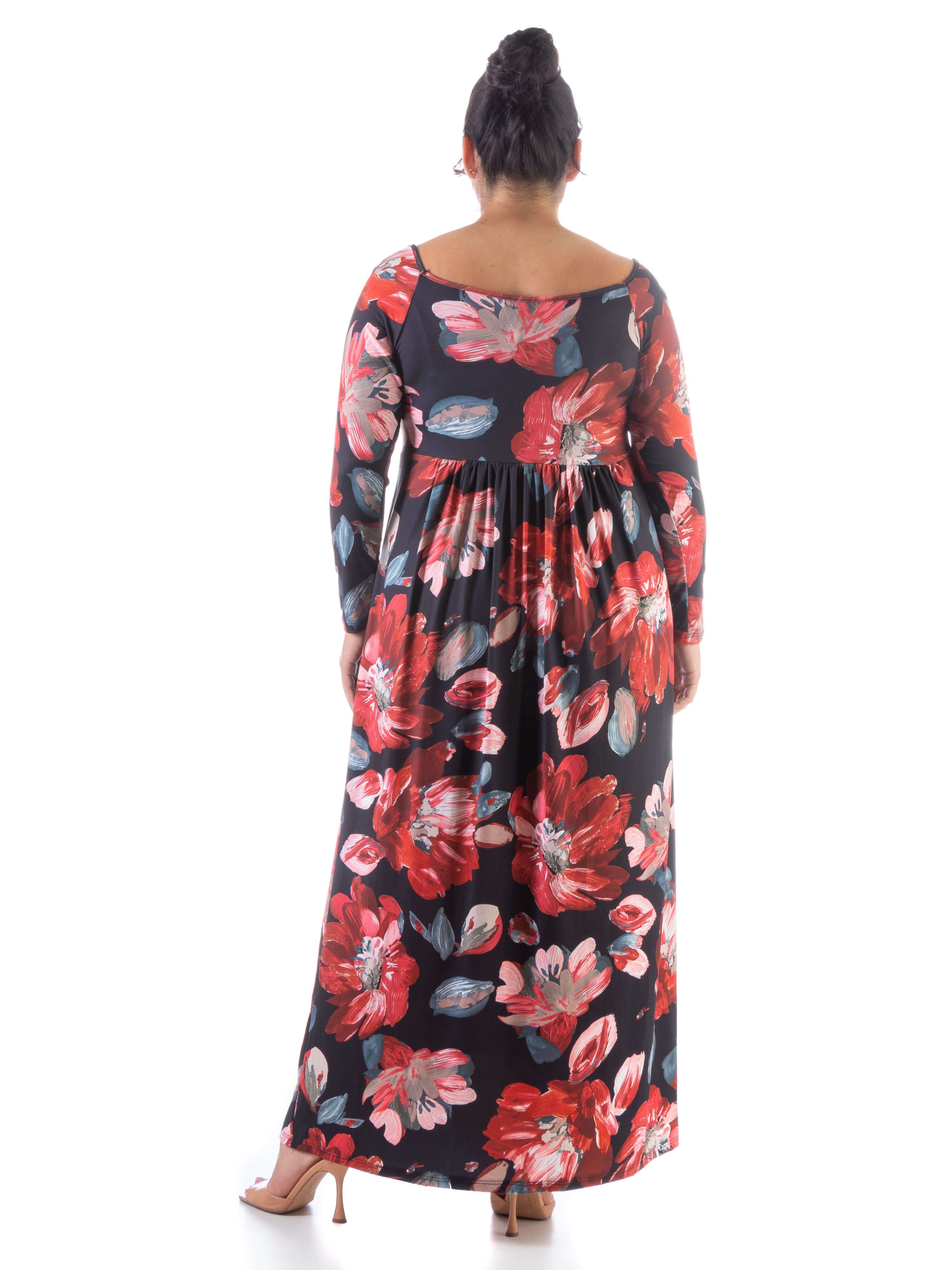 Red and Black Long Sleeve Pleated Plus Size Maxi Dress sold by 24/7 Comfort Apparel product image thumbnail 3