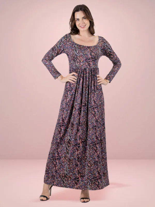 Fall Floral Long Sleeve Pleated Maxi Dress sold by 24/7 Comfort Apparel