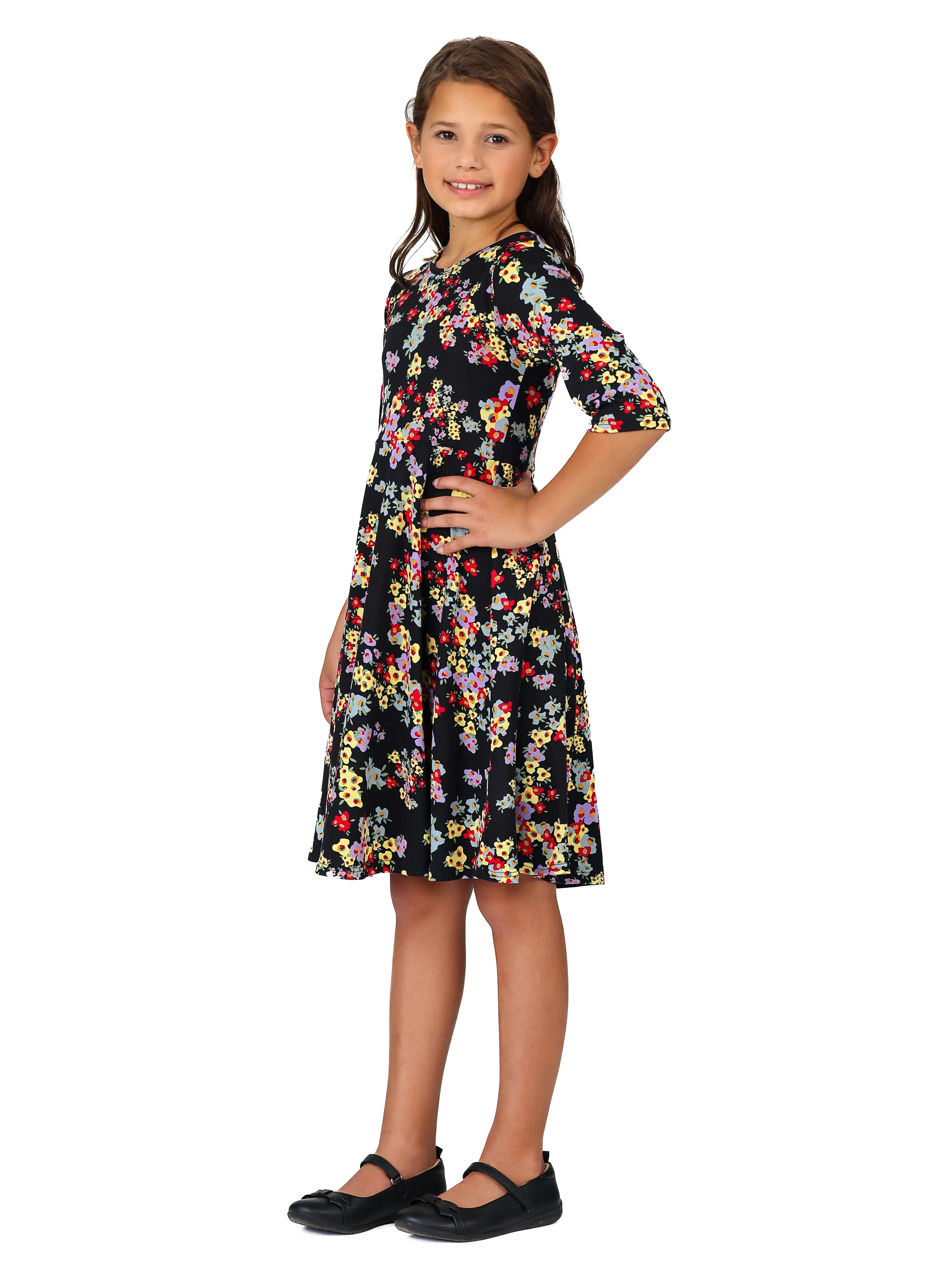 24seven Comfort Apparel Knee Length Floral Print Fit and Flare Girls Dress sold by 24/7 Comfort Apparel product image thumbnail 5