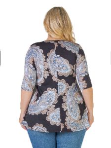 Paisley Print Elbow Sleeve Loose Plus Size Tunic Top sold by 24/7 Comfort Apparel