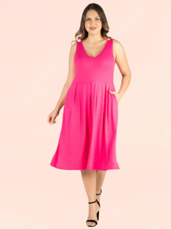 Sleeveless Midi Plus Size Fit and Flare Pocket Dress sold by 24/7 Comfort Apparel