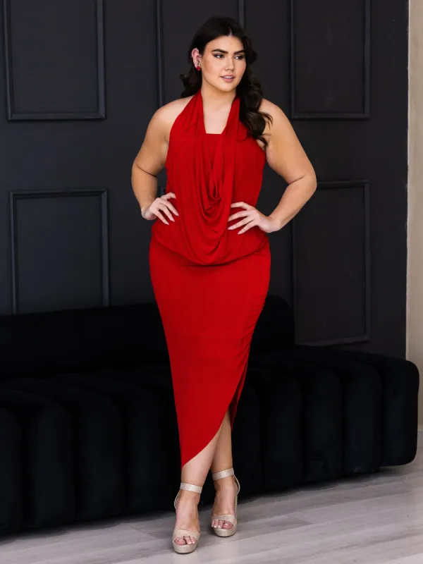 Cowl Neck Long Asymmetrical Backless Plus Size Halter Dress sold by 24/7 Comfort Apparel