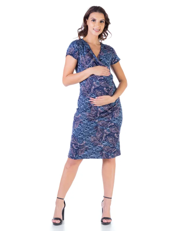Blue Maternity Short Sleeve Faux Wrap Dress sold by 24/7 Comfort Apparel